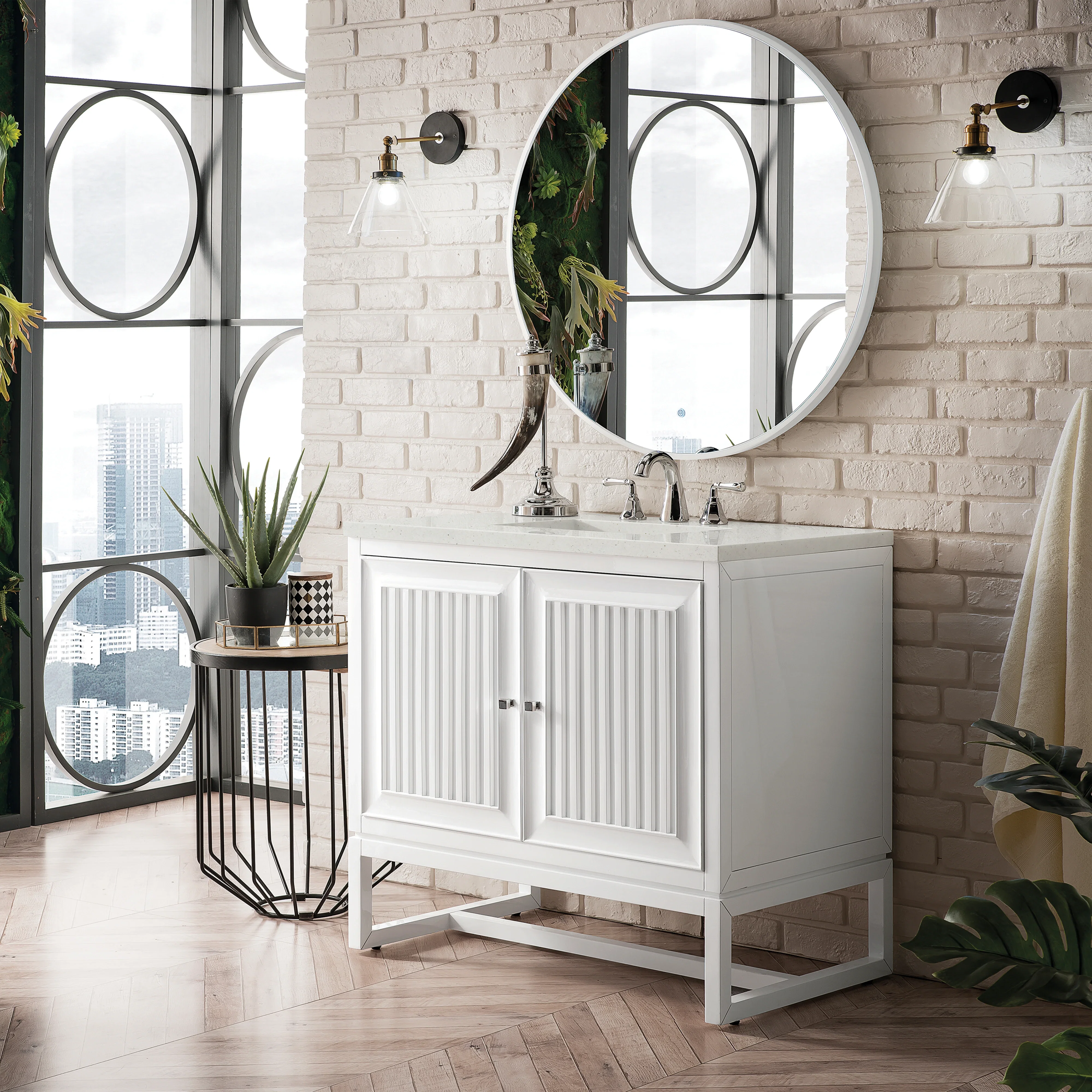 Athens 36" Single Vanity, Glossy White w/ 3 CM Lime Delight Silestone Top