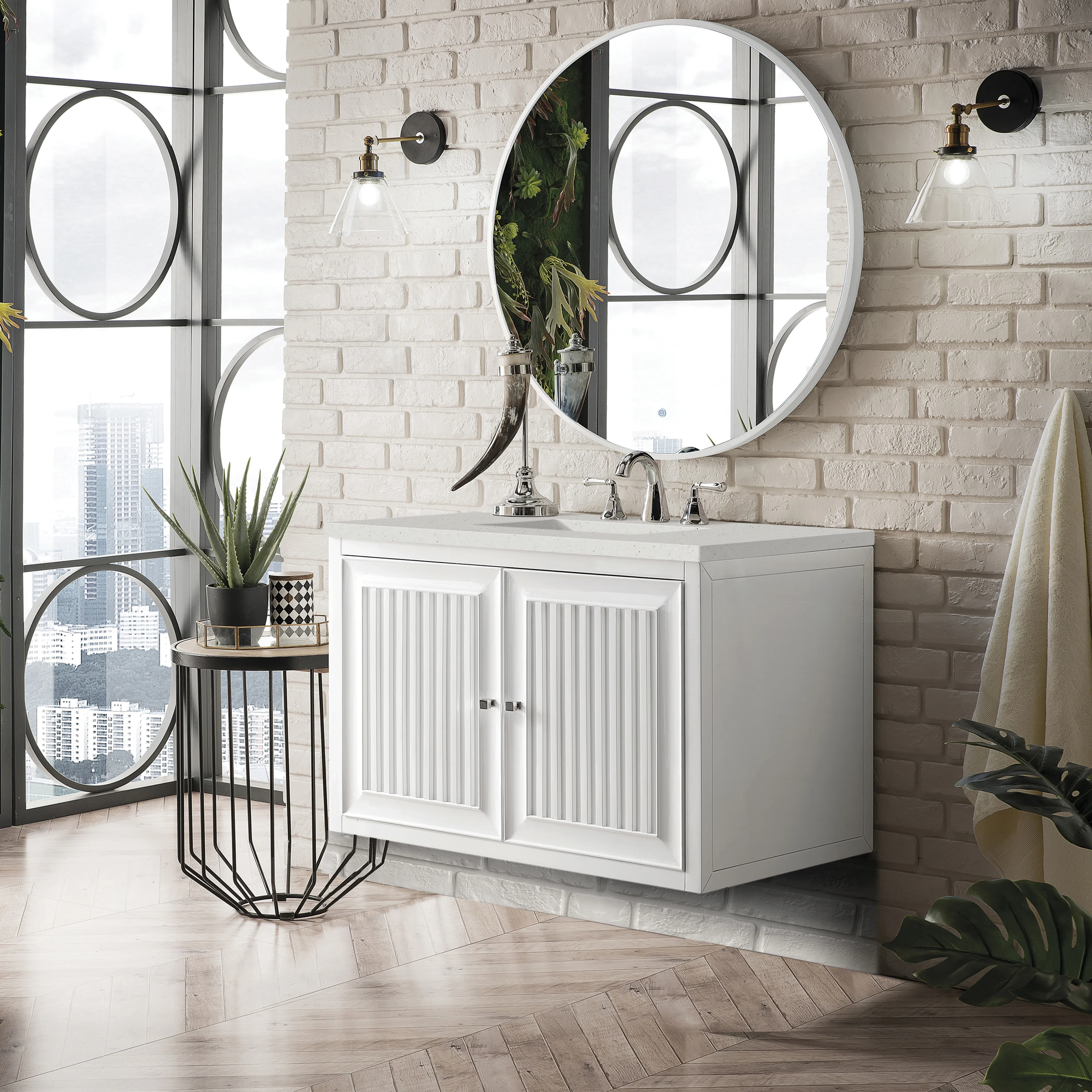 Athens 36" Single Vanity, Glossy White w/ 3 CM Lime Delight Silestone Top