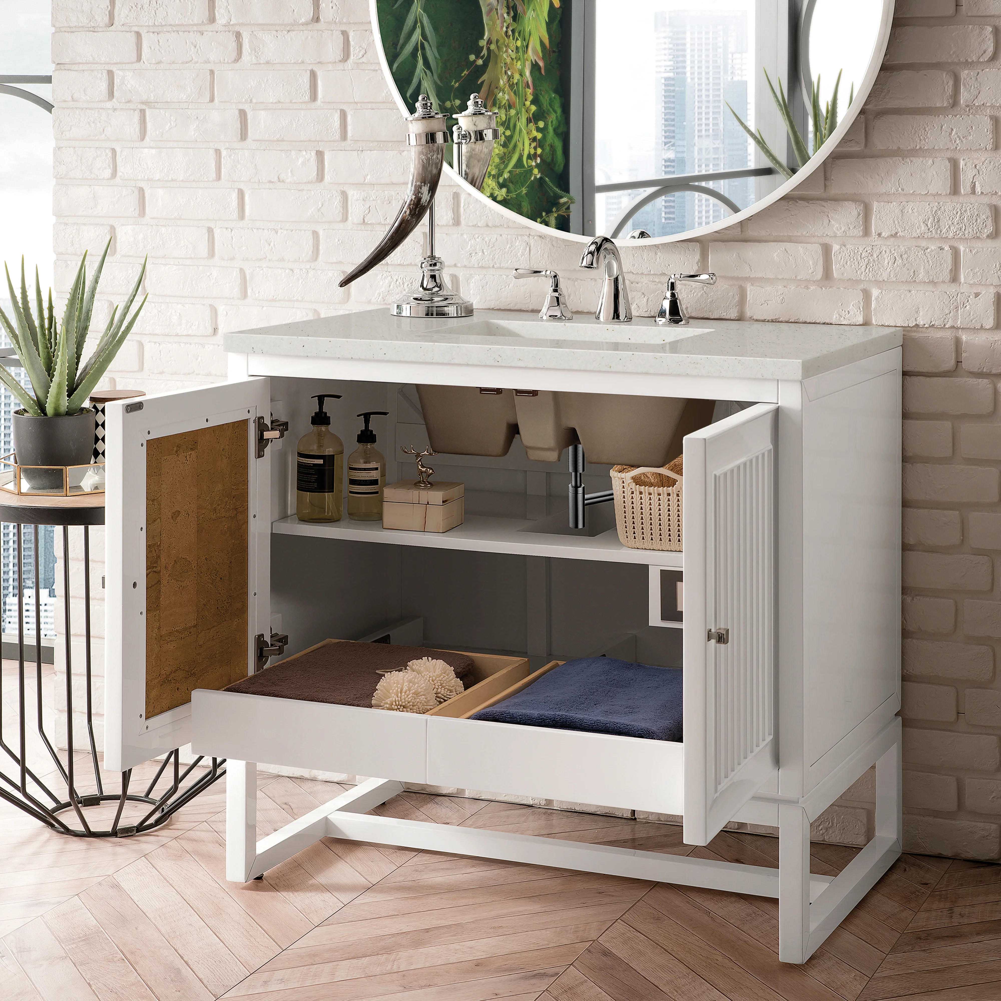 Athens 36" Single Vanity, Glossy White w/ 3 CM Lime Delight Silestone Top
