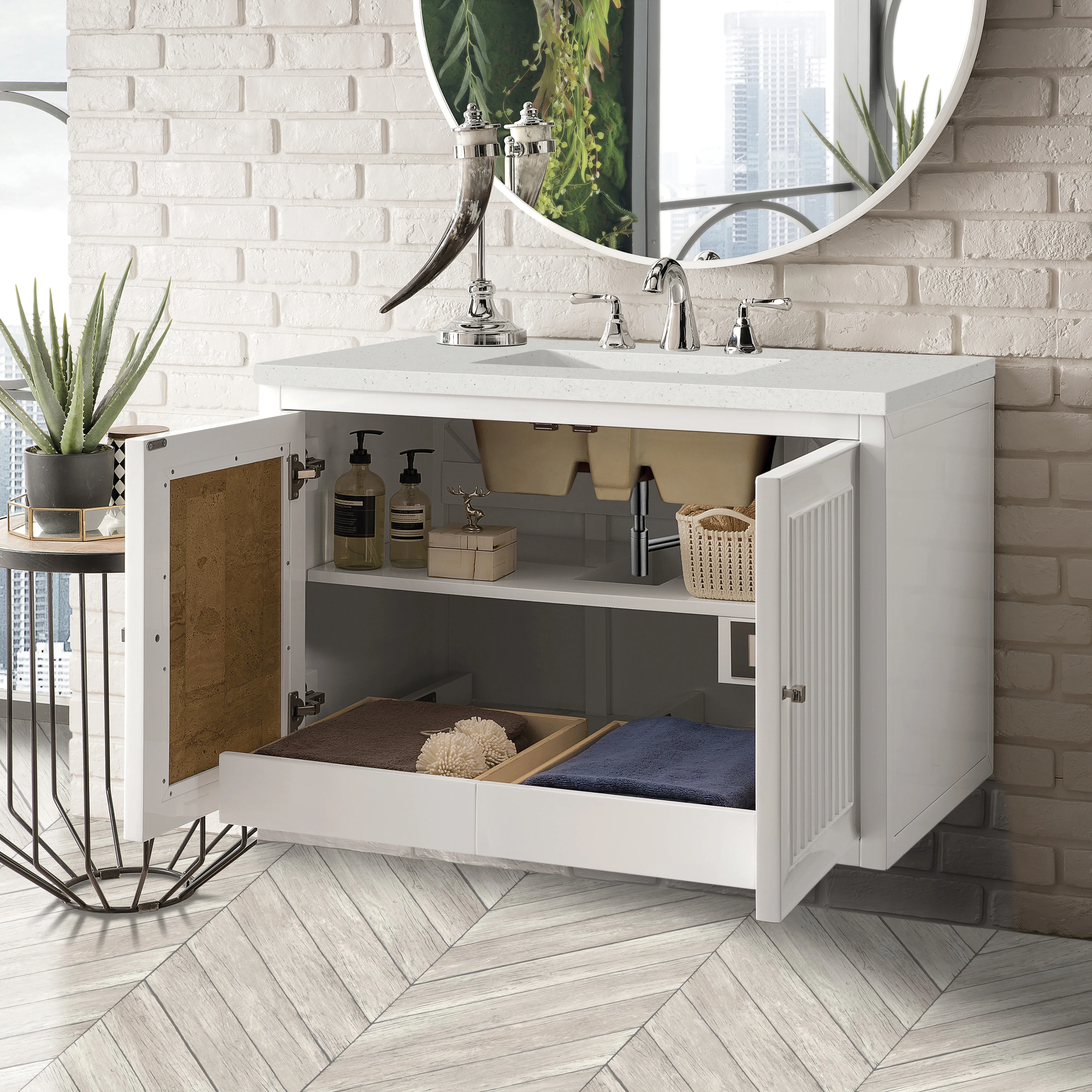 Athens 36" Single Vanity, Glossy White w/ 3 CM Lime Delight Silestone Top