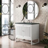 Athens 36" Single Vanity, Glossy White w/ 3 CM Parisien Bleu Silestone Top