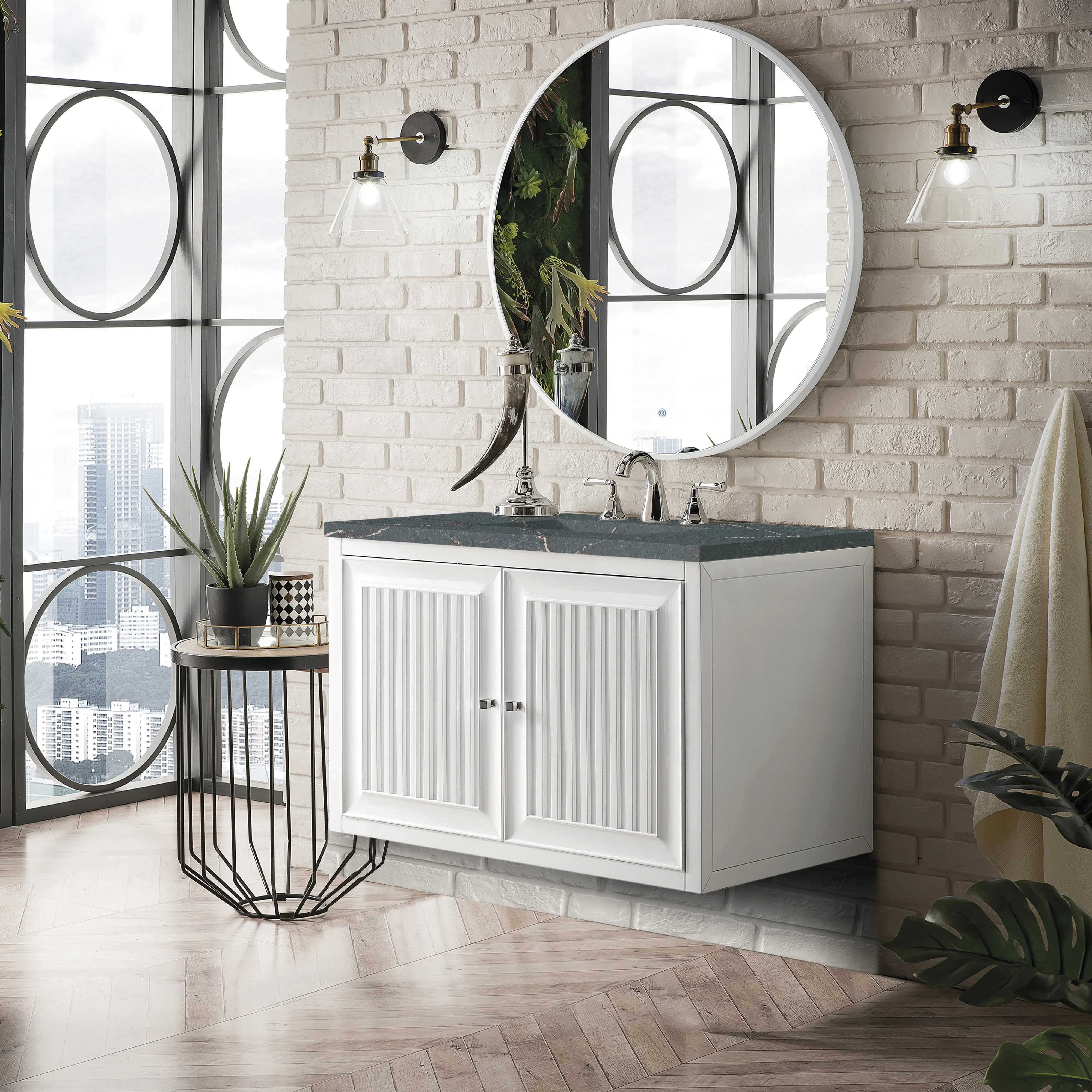 Athens 36" Single Vanity, Glossy White w/ 3 CM Parisien Bleu Silestone Top