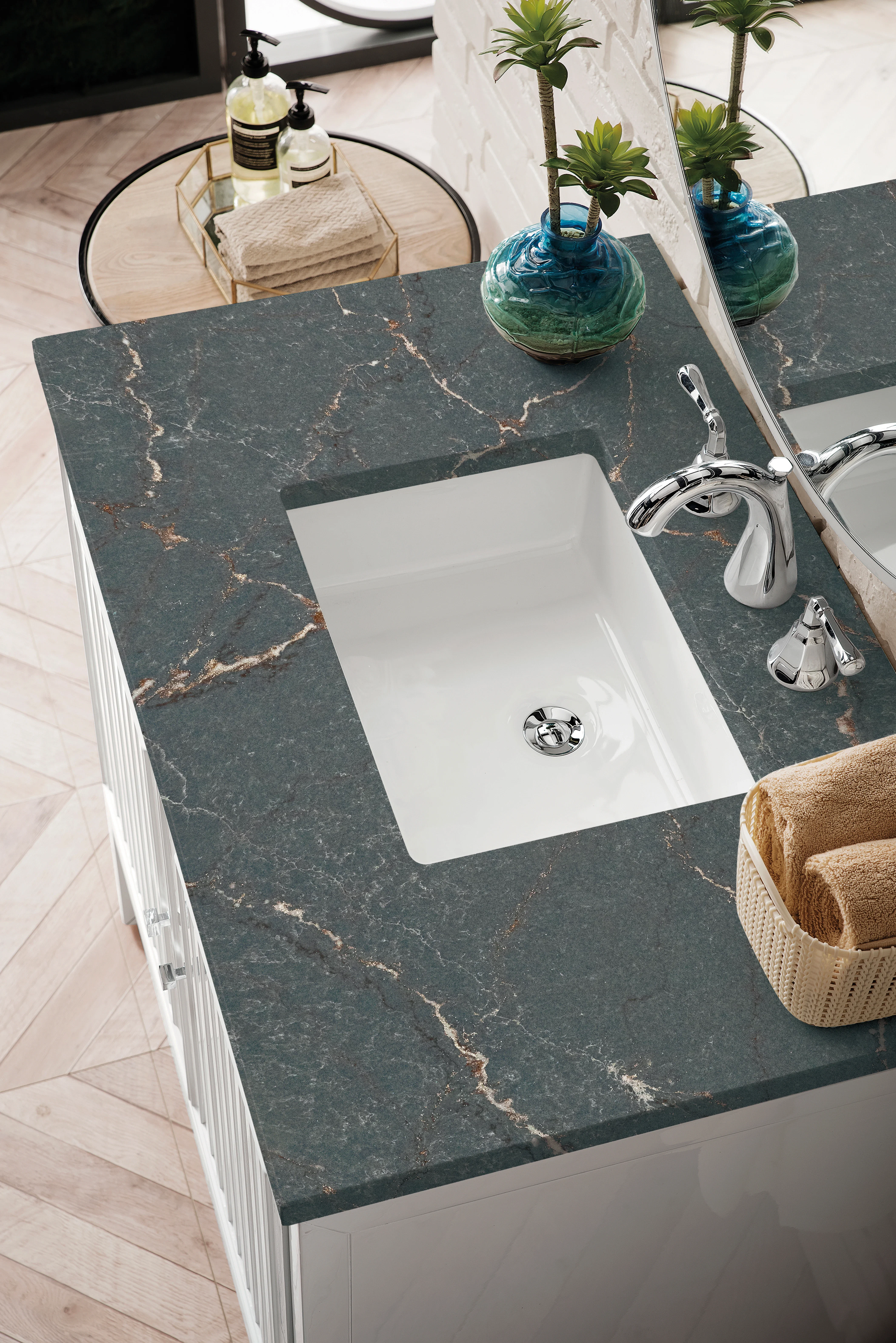 Athens 36" Single Vanity, Glossy White w/ 3 CM Parisien Bleu Silestone Top