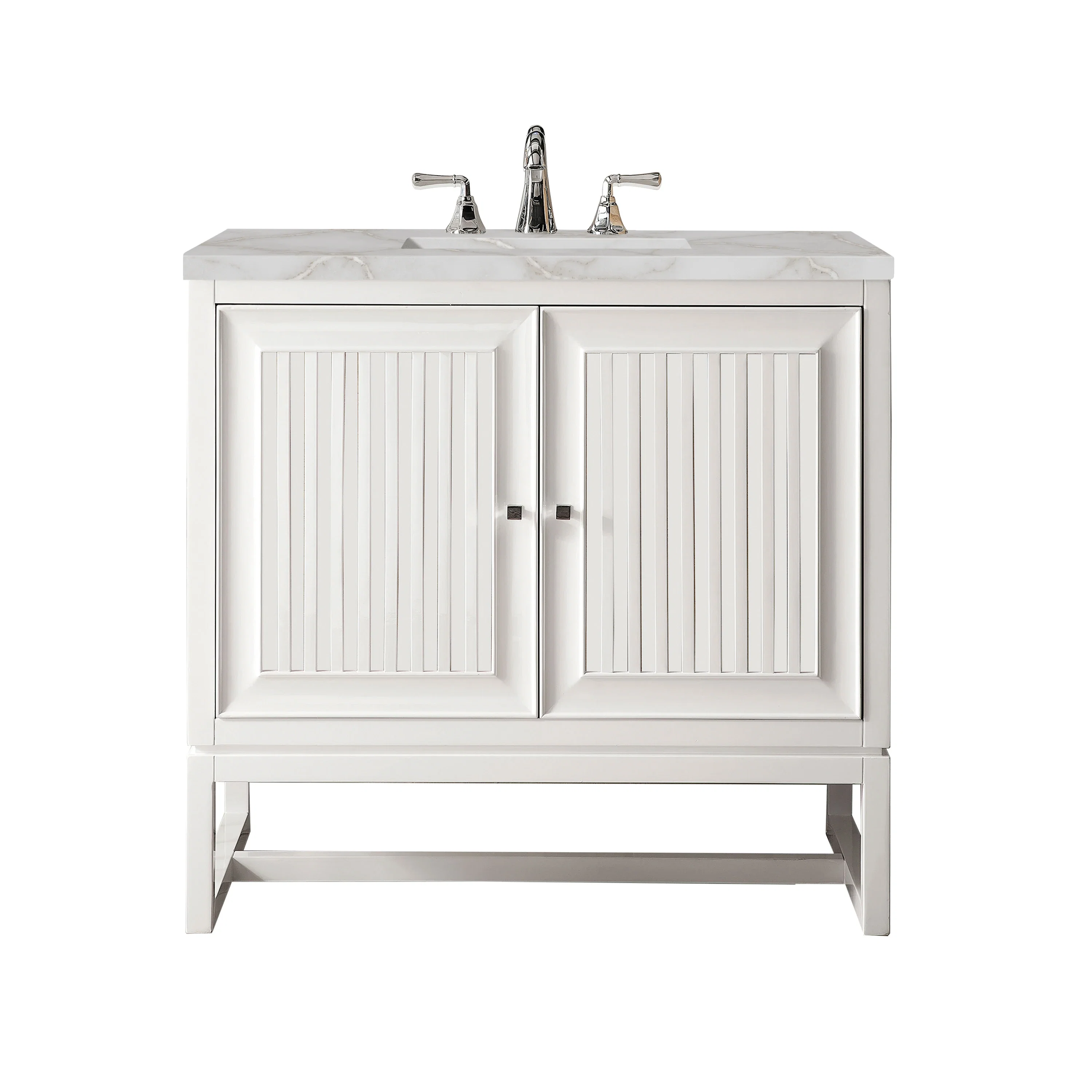 Athens 36" Single Vanity, Glossy White w/ 3 CM Victorian Silver Silestone Top