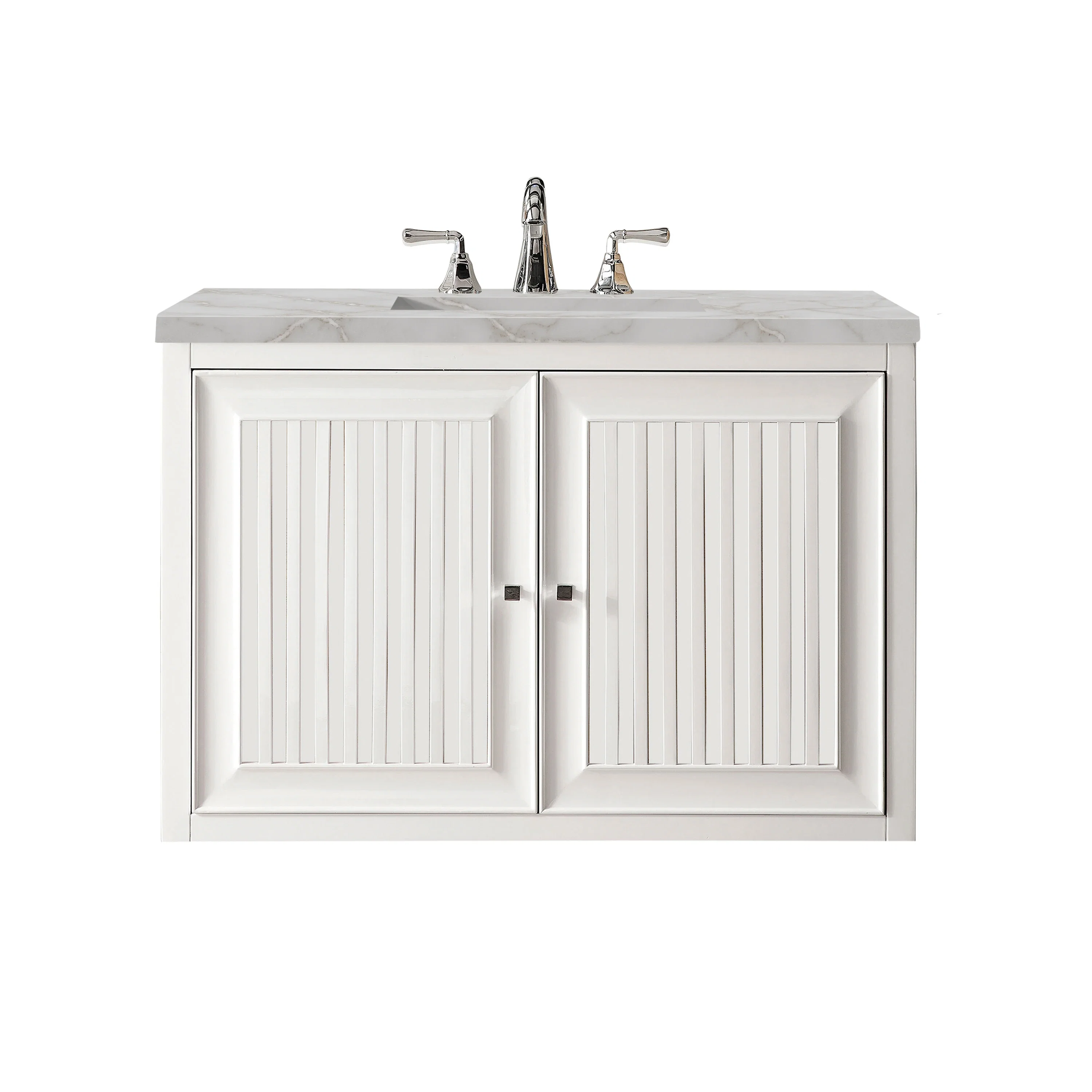 Athens 36" Single Vanity, Glossy White w/ 3 CM Victorian Silver Silestone Top