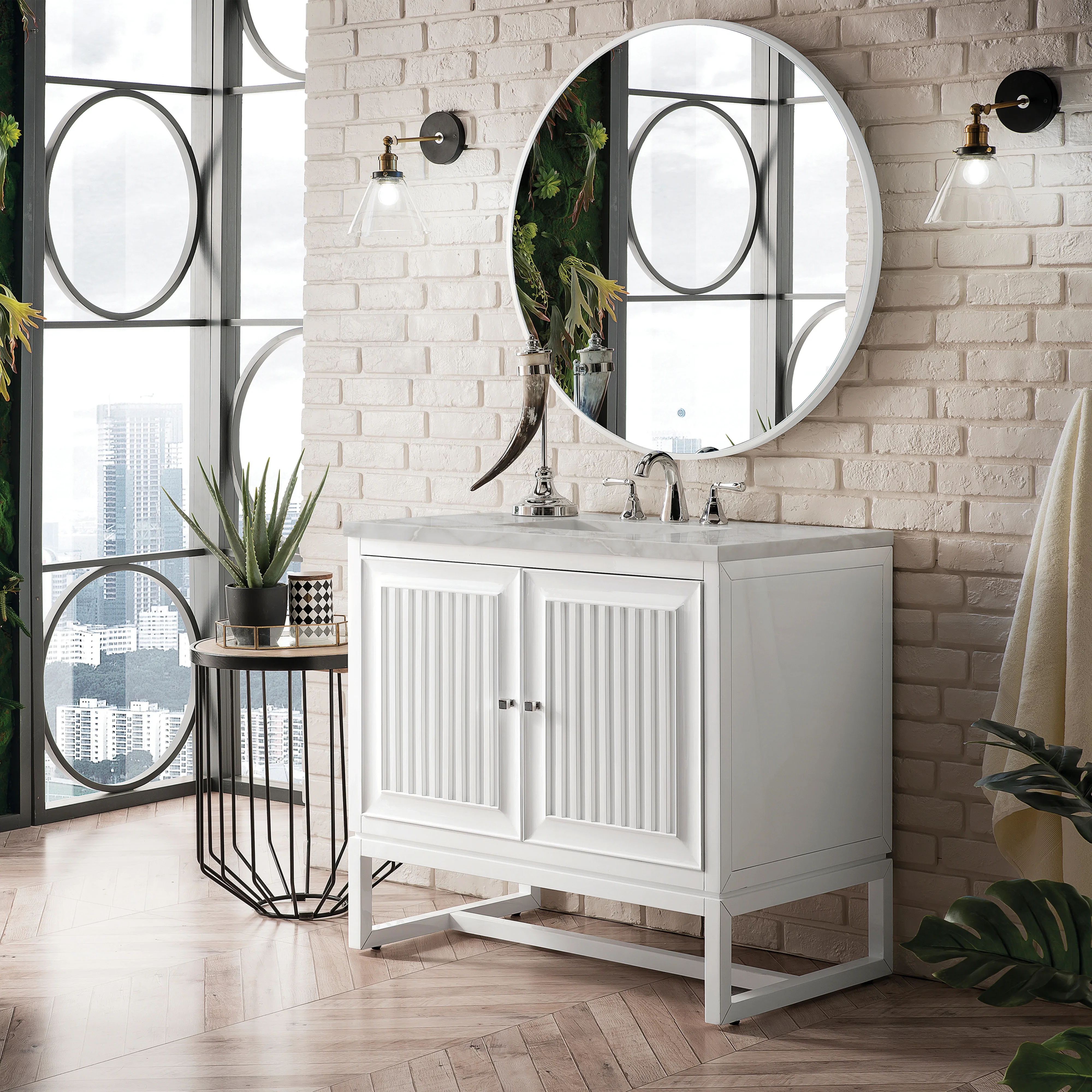 Athens 36" Single Vanity, Glossy White w/ 3 CM Victorian Silver Silestone Top
