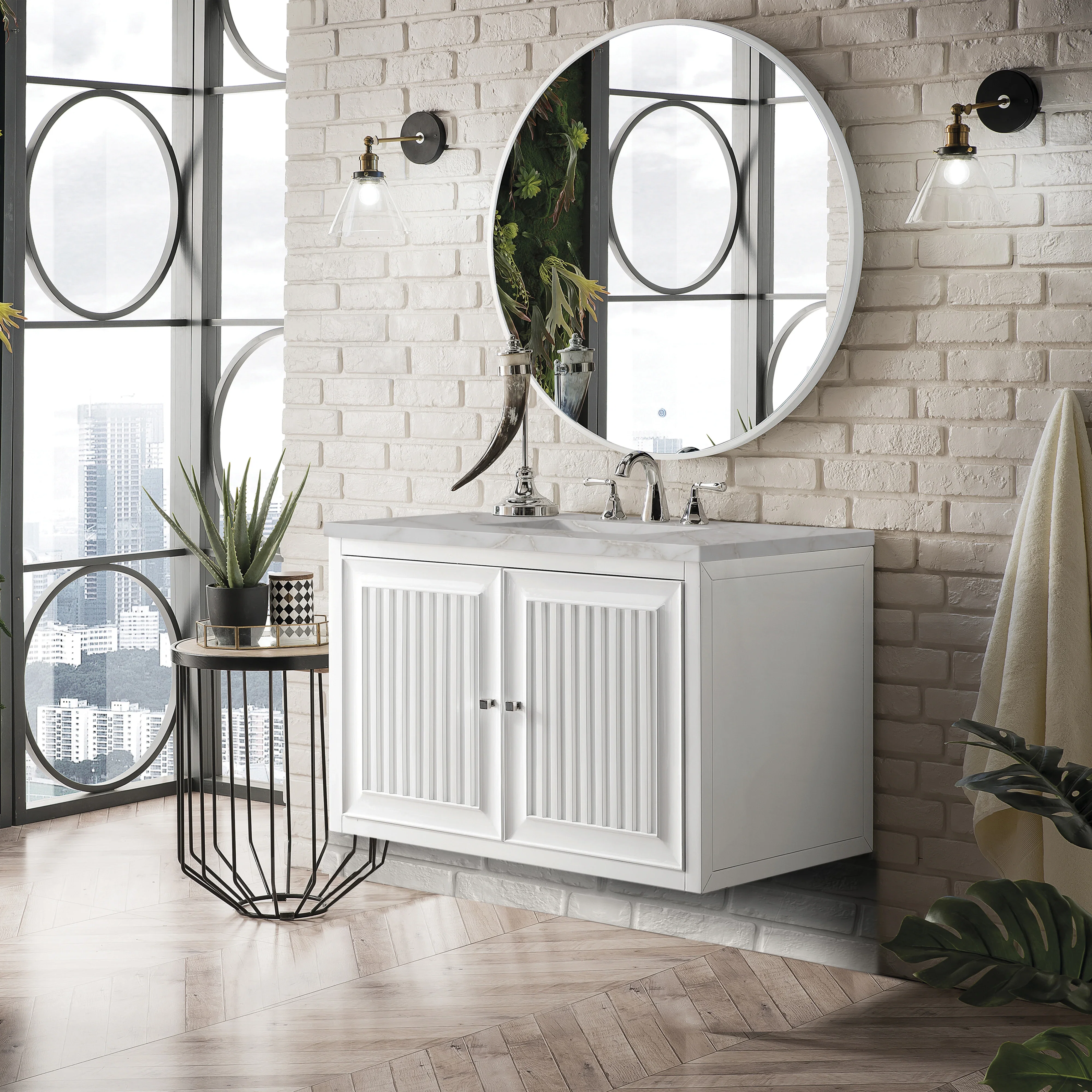 Athens 36" Single Vanity, Glossy White w/ 3 CM Victorian Silver Silestone Top