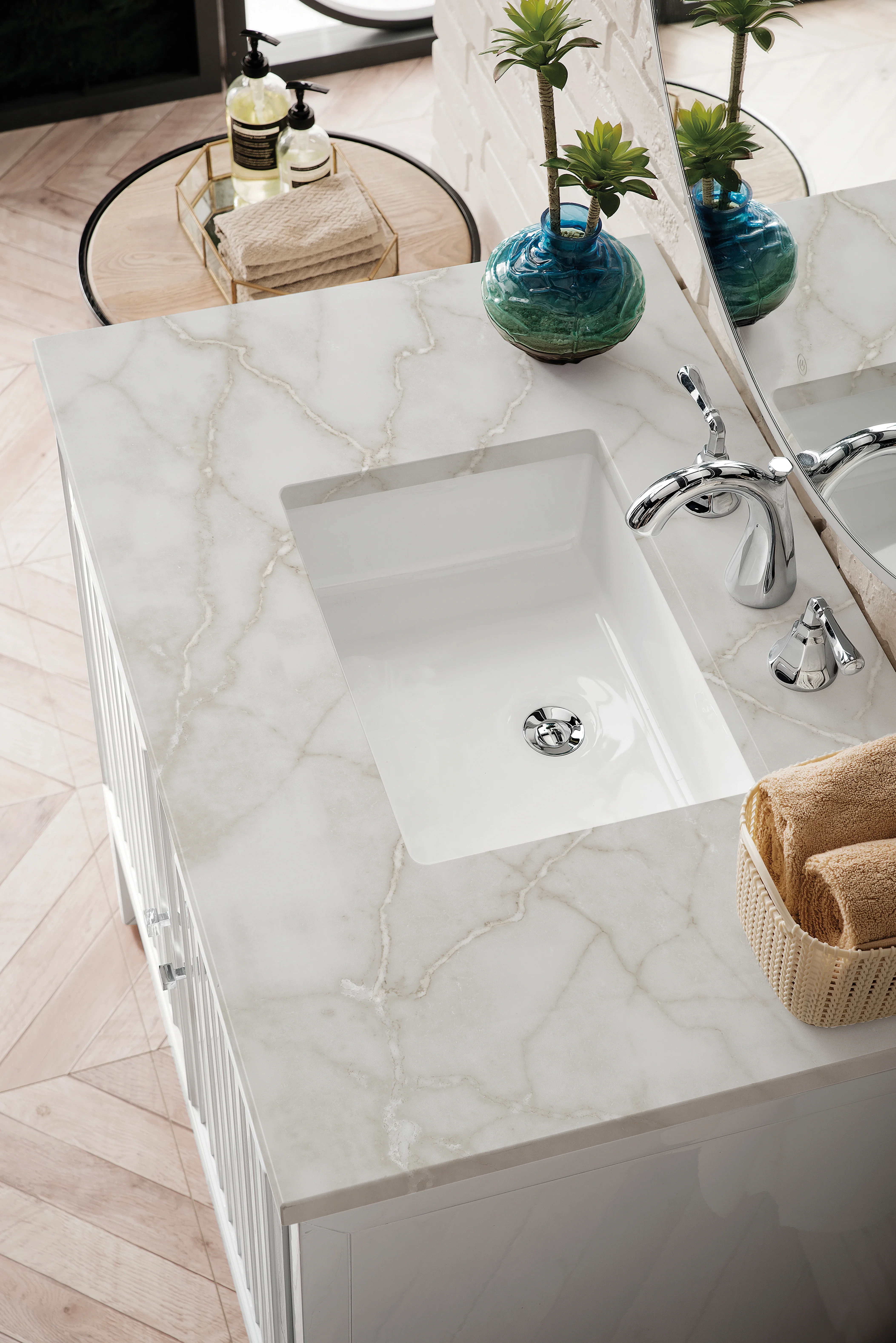 Athens 36" Single Vanity, Glossy White w/ 3 CM Victorian Silver Silestone Top