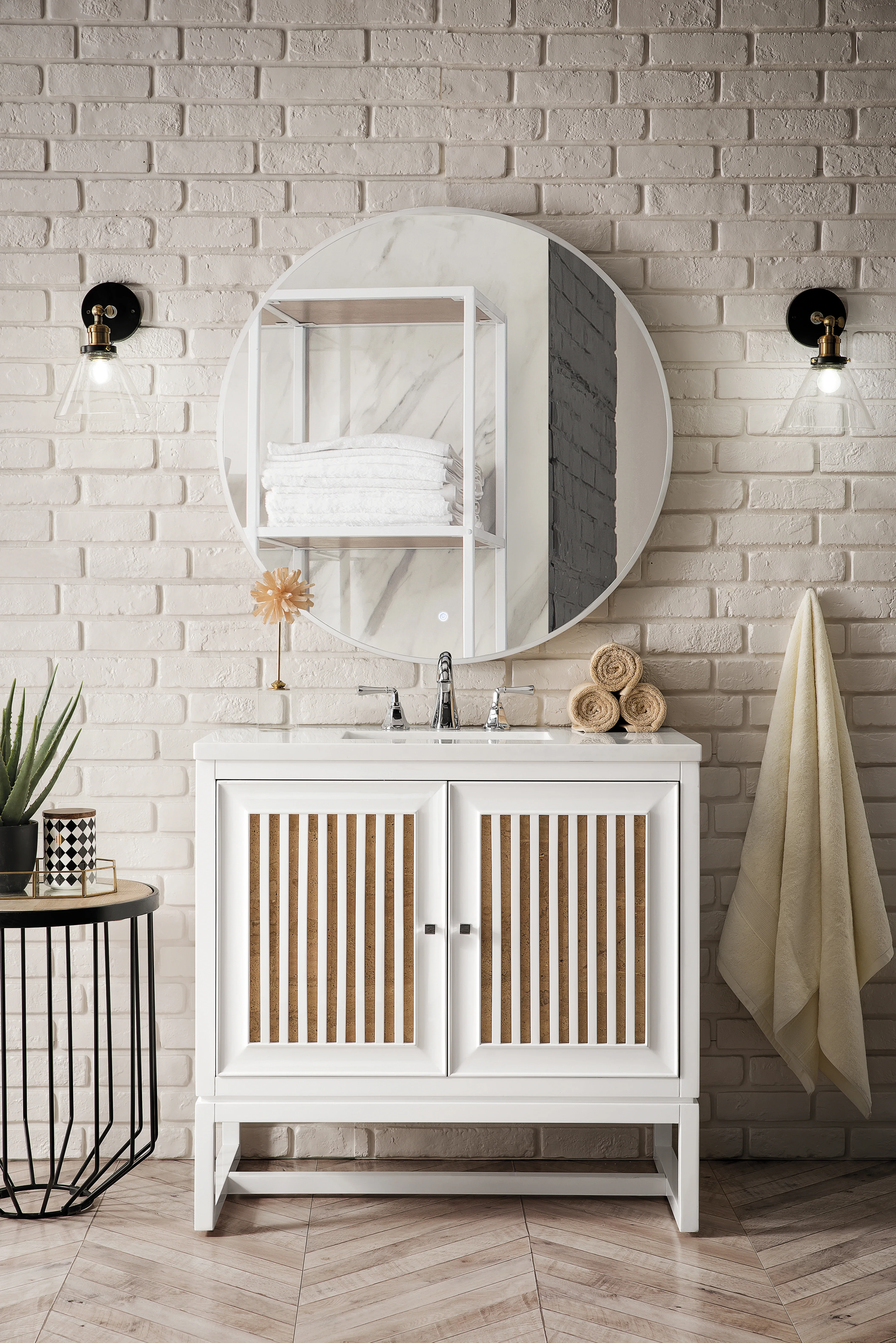 Athens 36" Single Vanity, Glossy White w/ 3 CM White Zeus Silestone Top