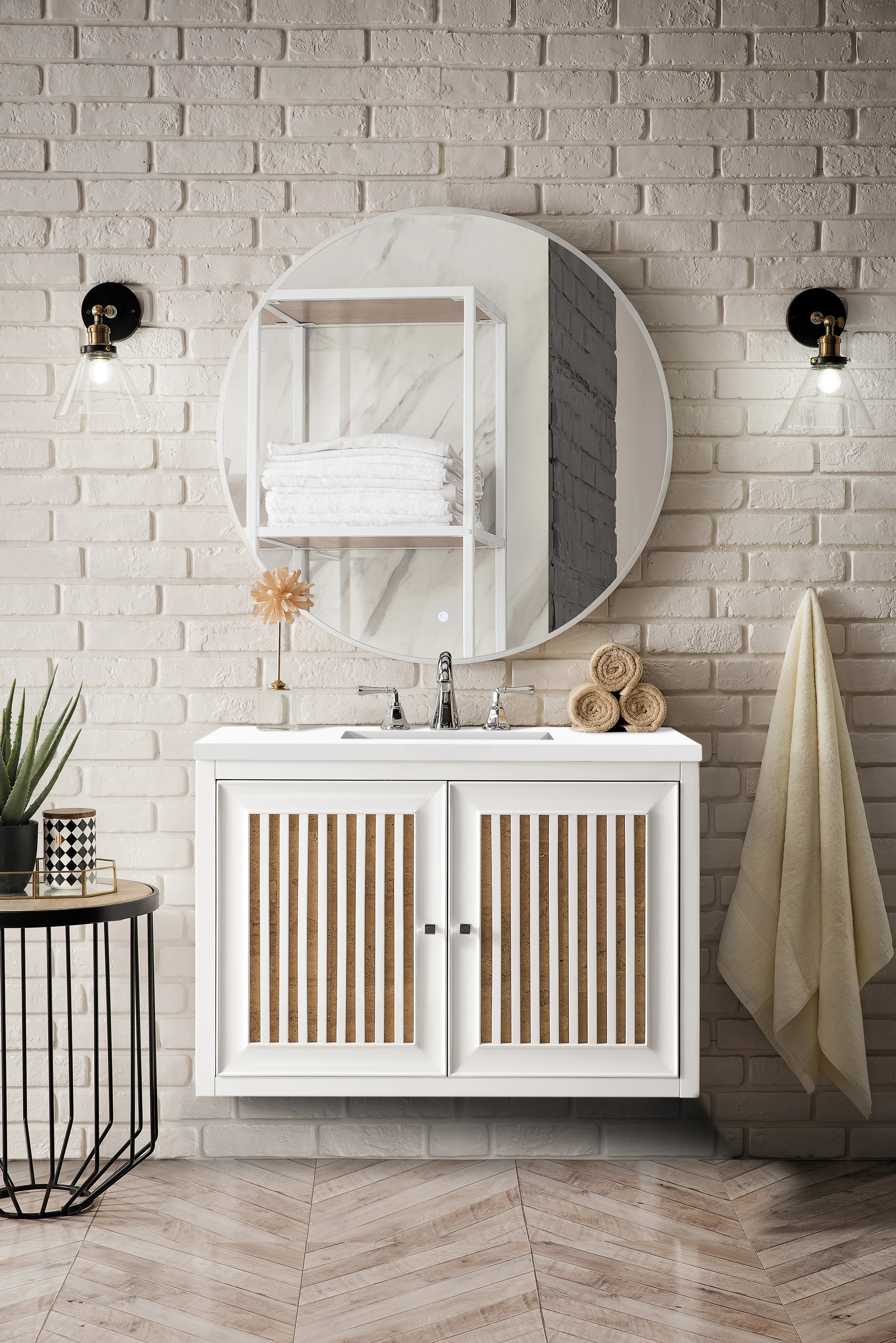 Athens 36" Single Vanity, Glossy White w/ 3 CM White Zeus Silestone Top
