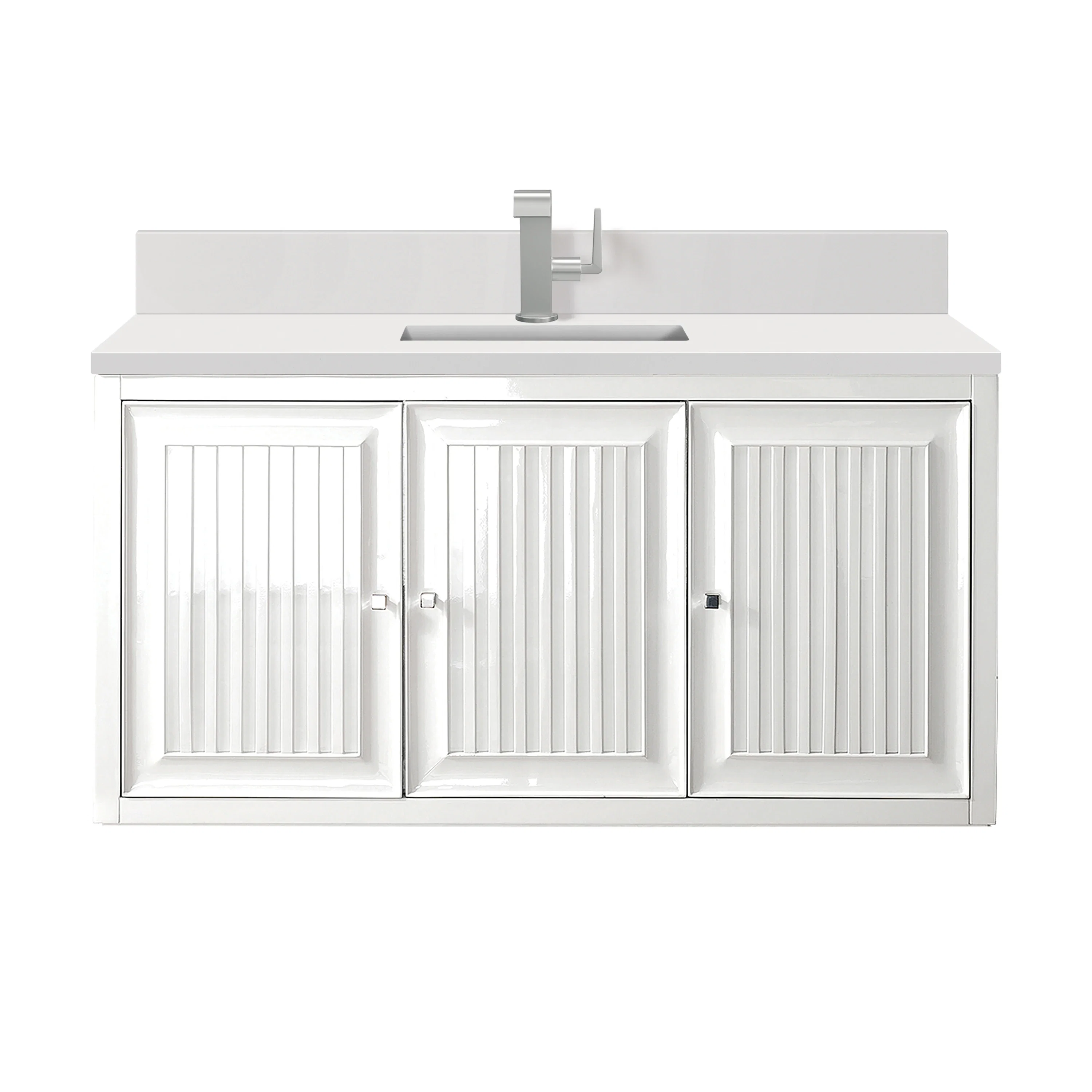 Athens 48" Single Vanity, Glossy White w/ Single Hole 3 CM White Zeus Silestone Top & Backsplash