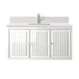 Athens 48" Single Vanity, Glossy White w/ Single Hole 3 CM White Zeus Silestone Top & Backsplash