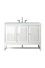 Athens 48" Single Vanity, Glossy White w/ 3 CM Carrara White Top