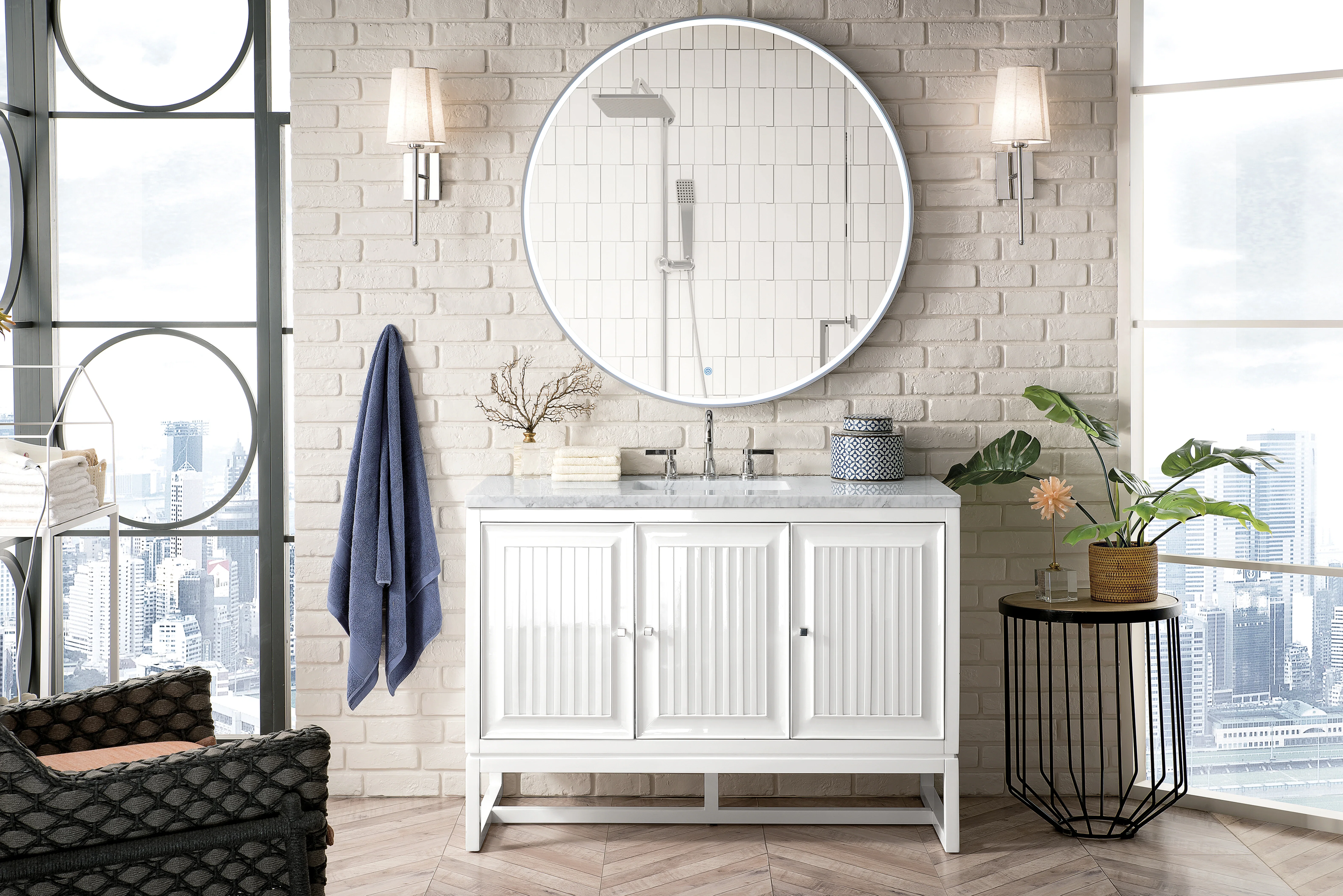 Athens 48" Single Vanity, Glossy White w/ 3 CM Carrara White Top