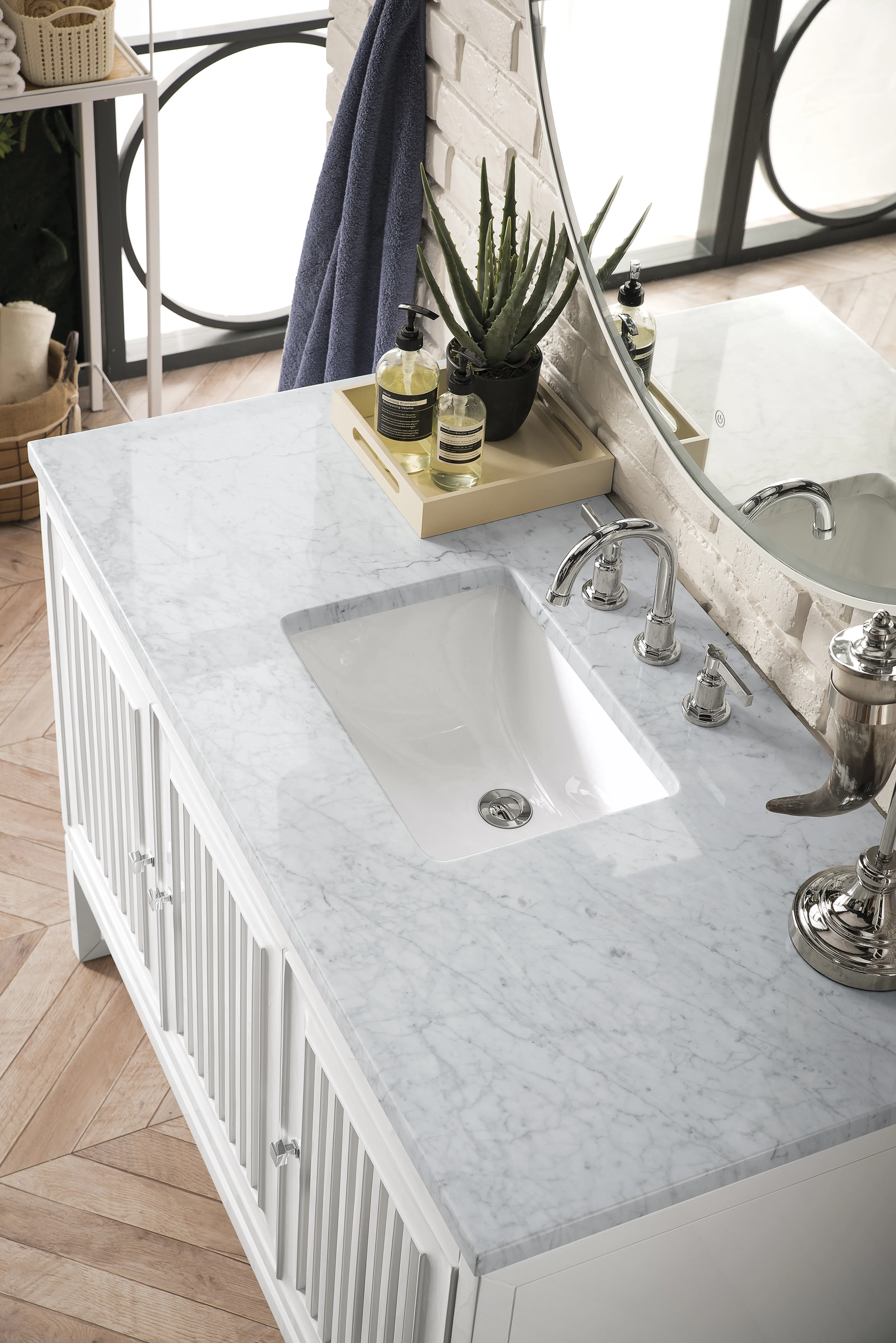 Athens 48" Single Vanity, Glossy White w/ 3 CM Carrara White Top