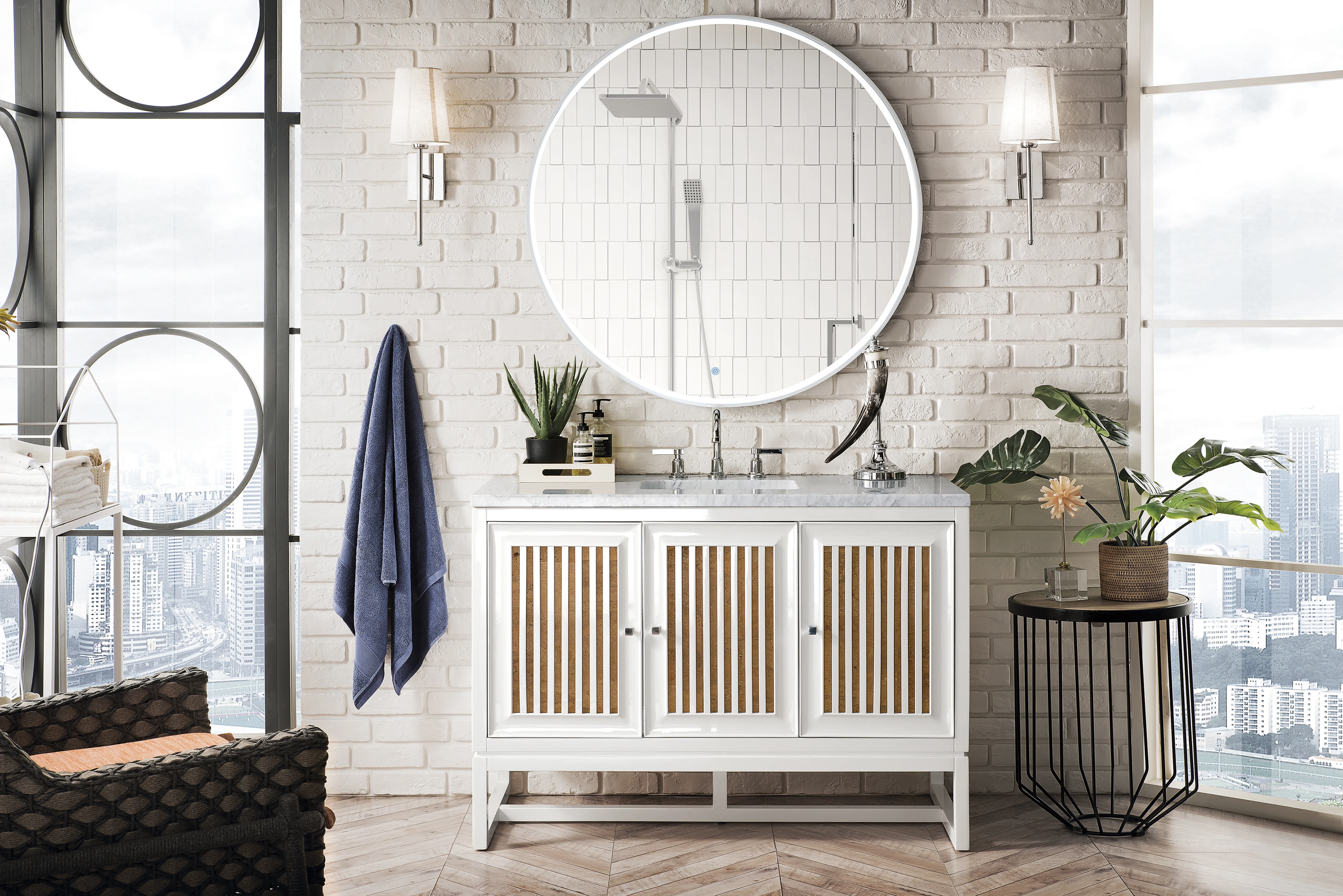 Athens 48" Single Vanity, Glossy White w/ 3 CM Carrara White Top