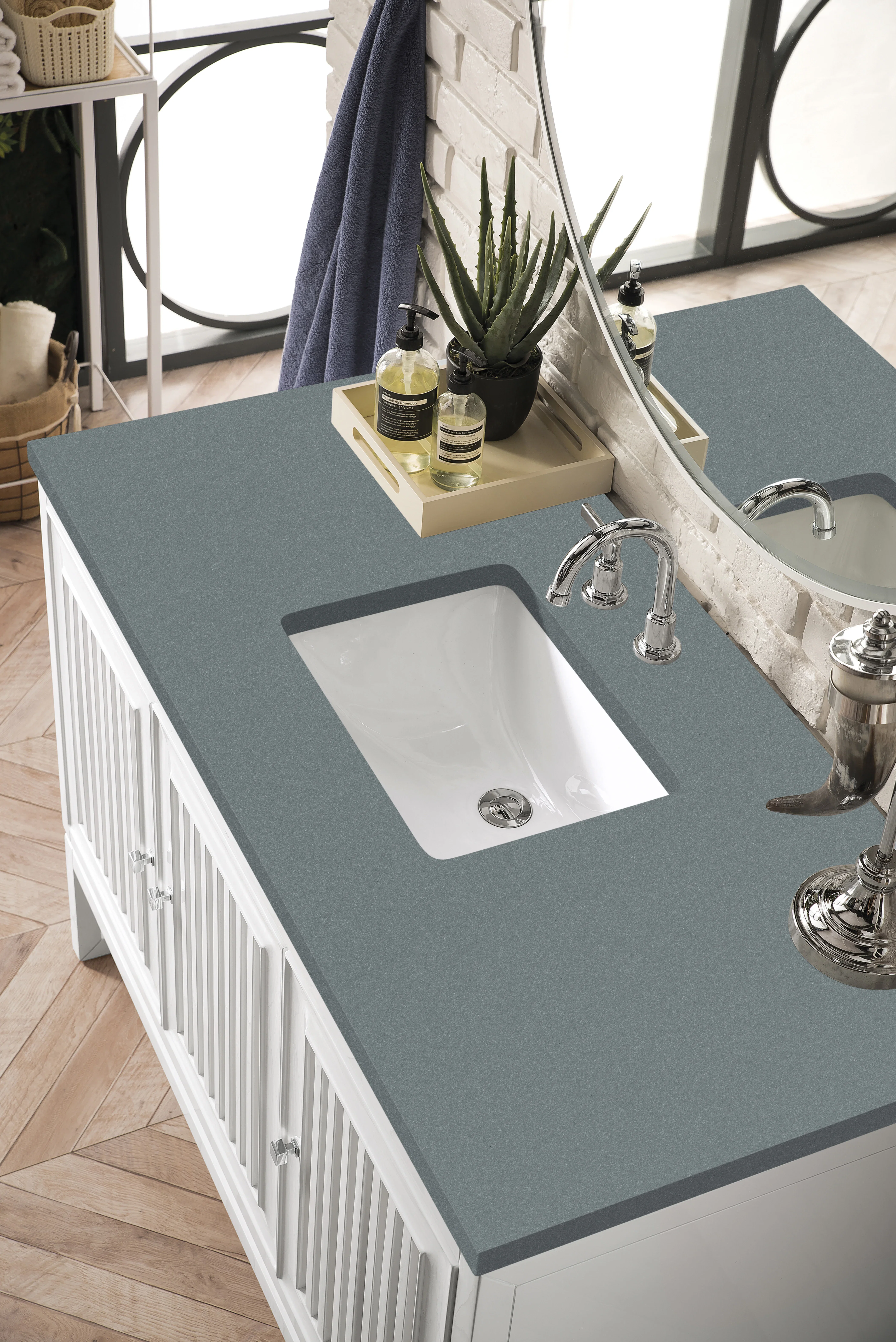 Athens 48" Single Vanity, Glossy White w/ 3 CM Cala Blue Top