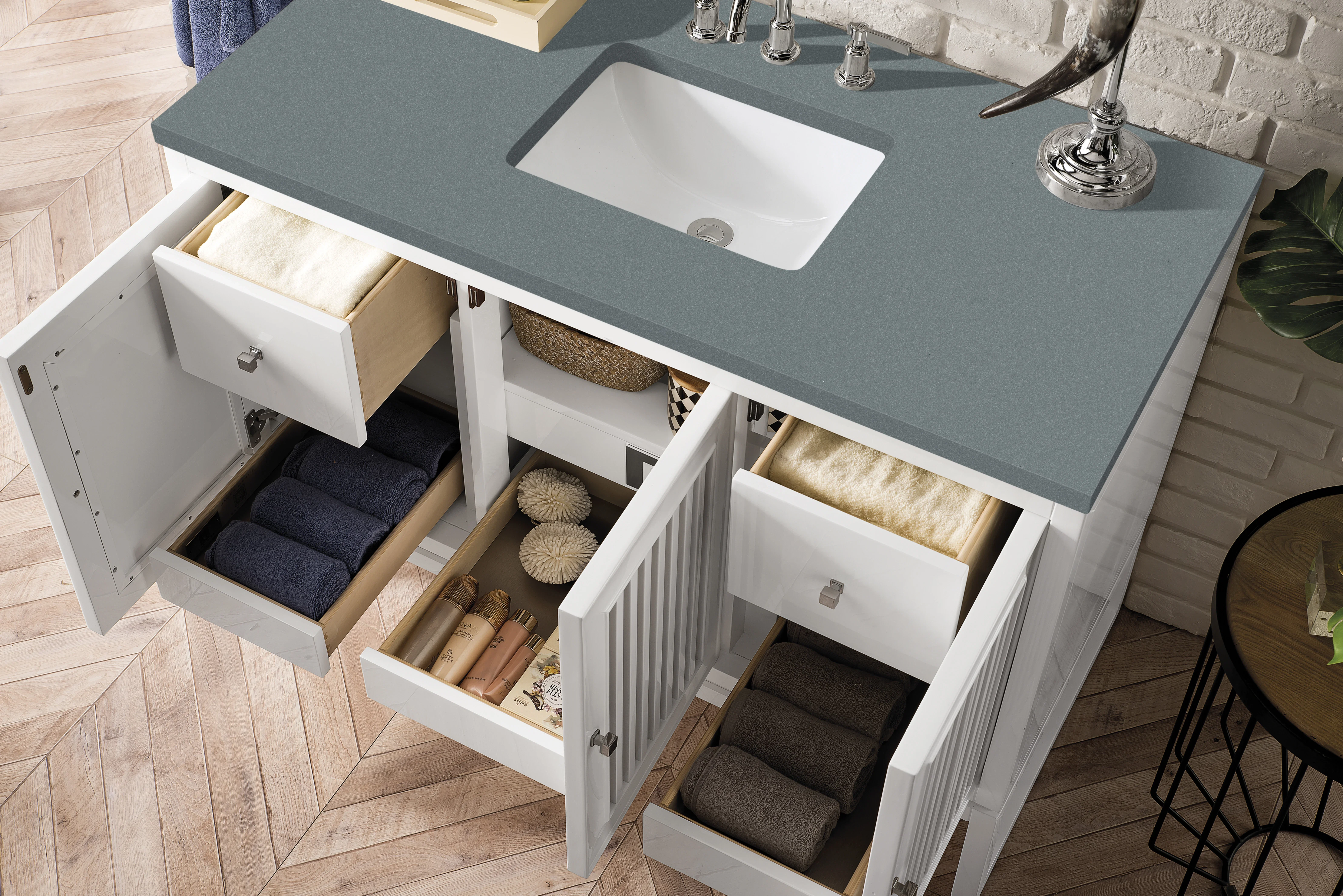 Athens 48" Single Vanity, Glossy White w/ 3 CM Cala Blue Top