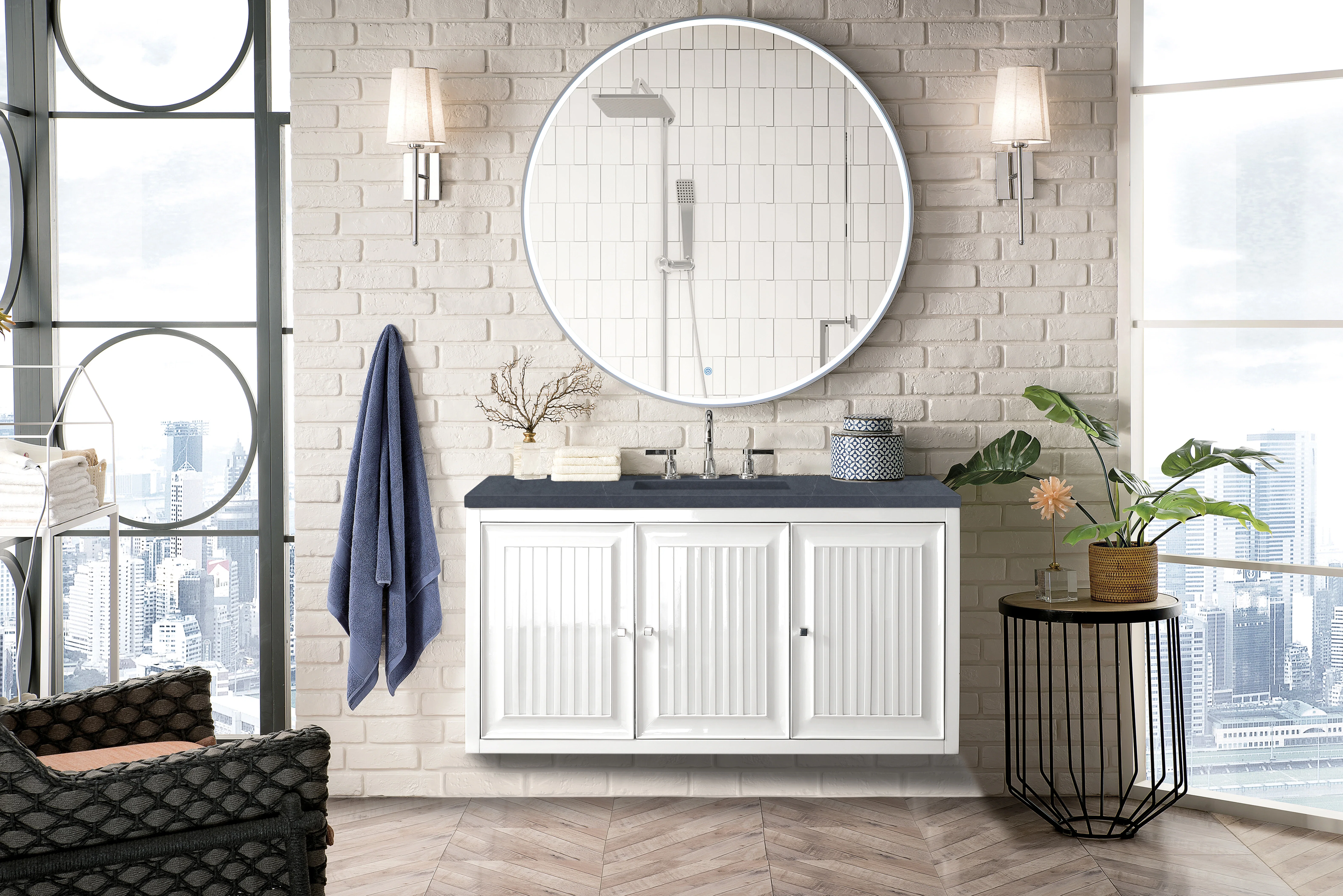 Athens 48" Single Vanity, Glossy White w/ 3 CM Charcoal Soapstone Silestone Top