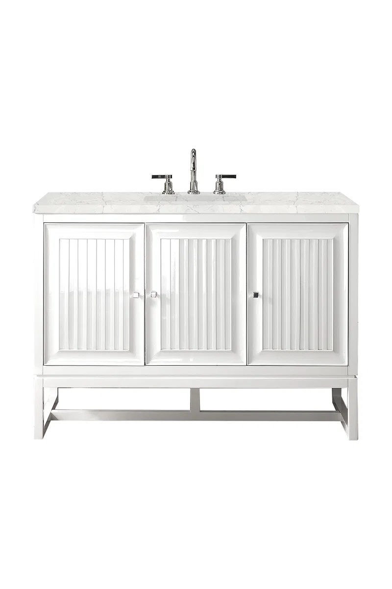 Athens 48" Single Vanity, Glossy White w/ 3 CM Eternal Jasmine Pearl Silestone Top