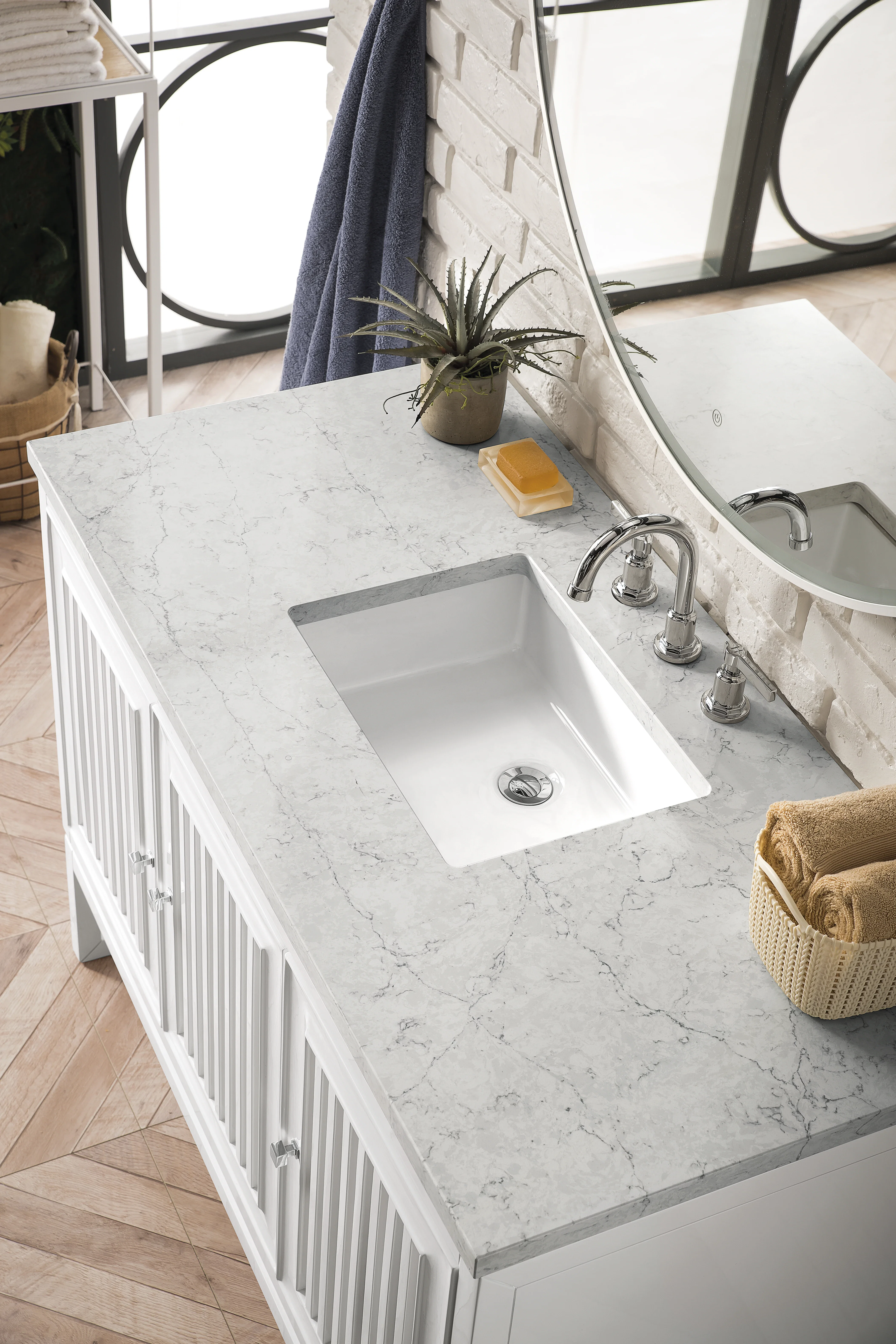 Athens 48" Single Vanity, Glossy White w/ 3 CM Eternal Jasmine Pearl Silestone Top