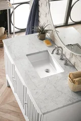Athens 48" Single Vanity, Glossy White w/ 3 CM Eternal Jasmine Pearl Silestone Top
