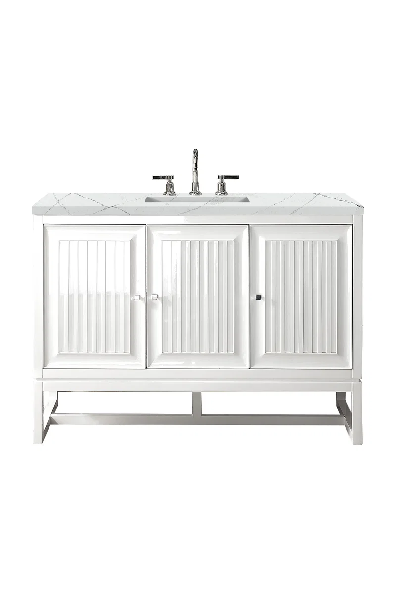 Athens 48" Single Vanity, Glossy White w/ 3 CM Ethereal Noctis Top