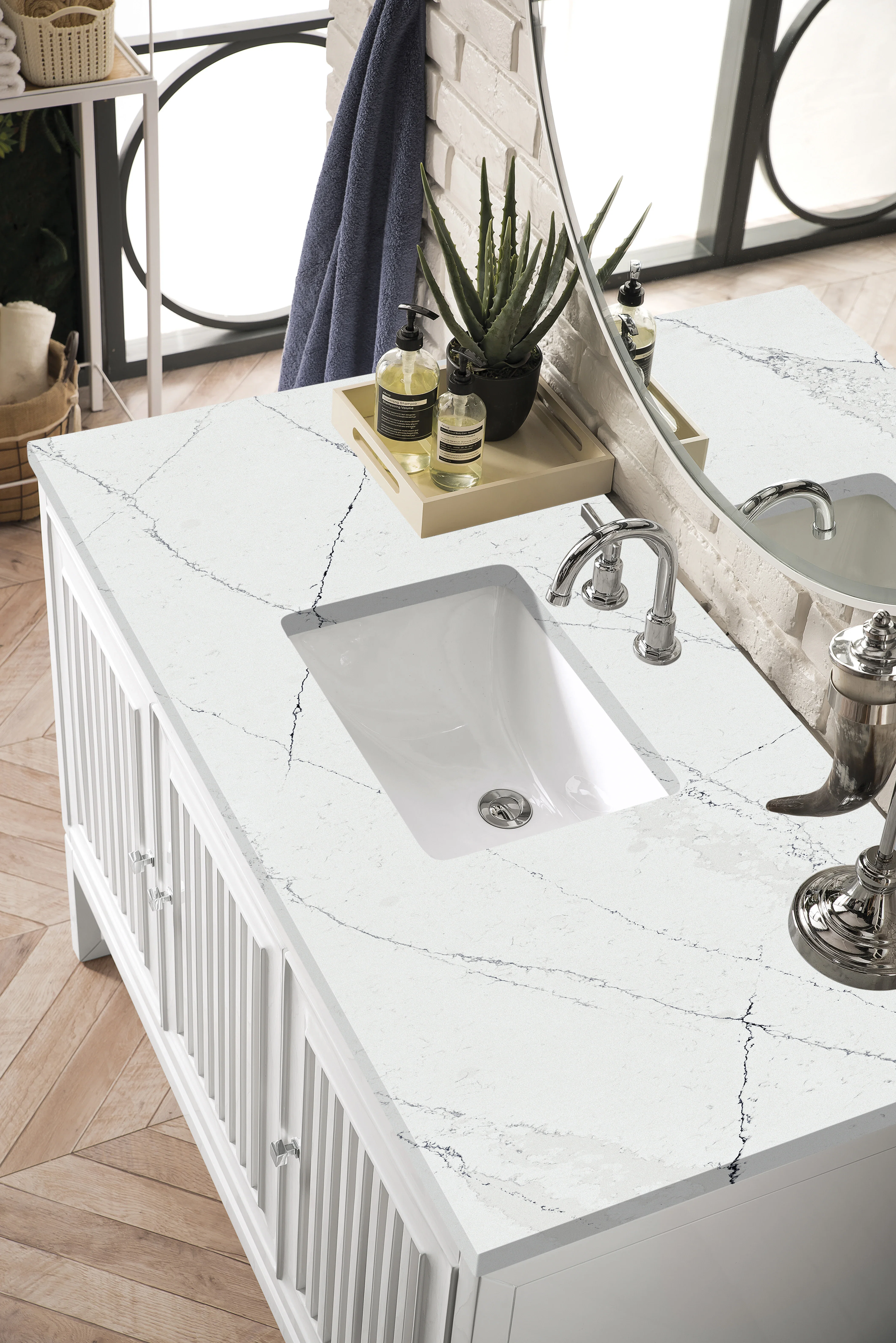 Athens 48" Single Vanity, Glossy White w/ 3 CM Ethereal Noctis Top
