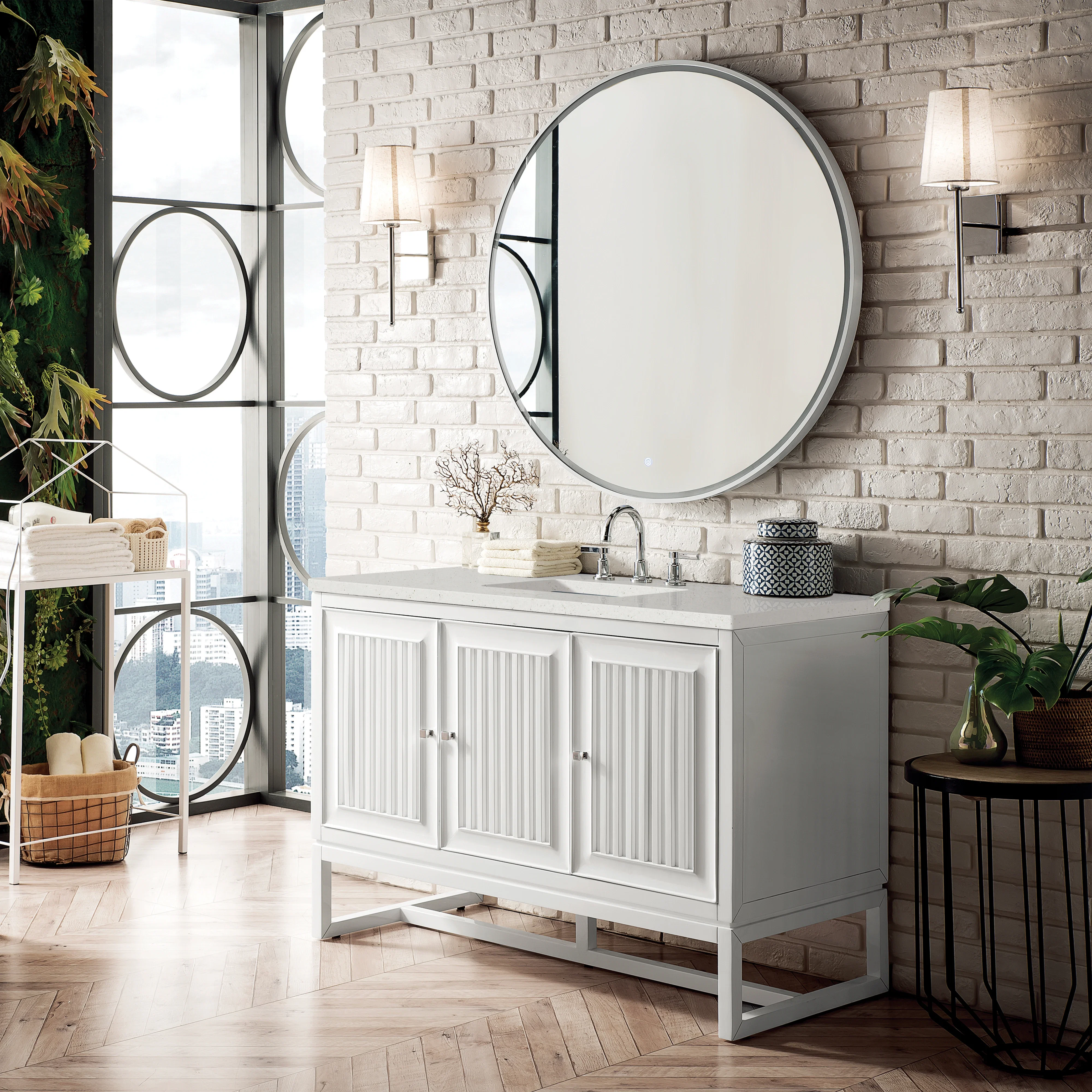 Athens 48" Single Vanity, Glossy White w/ 3 CM Lime Delight Silestone Top