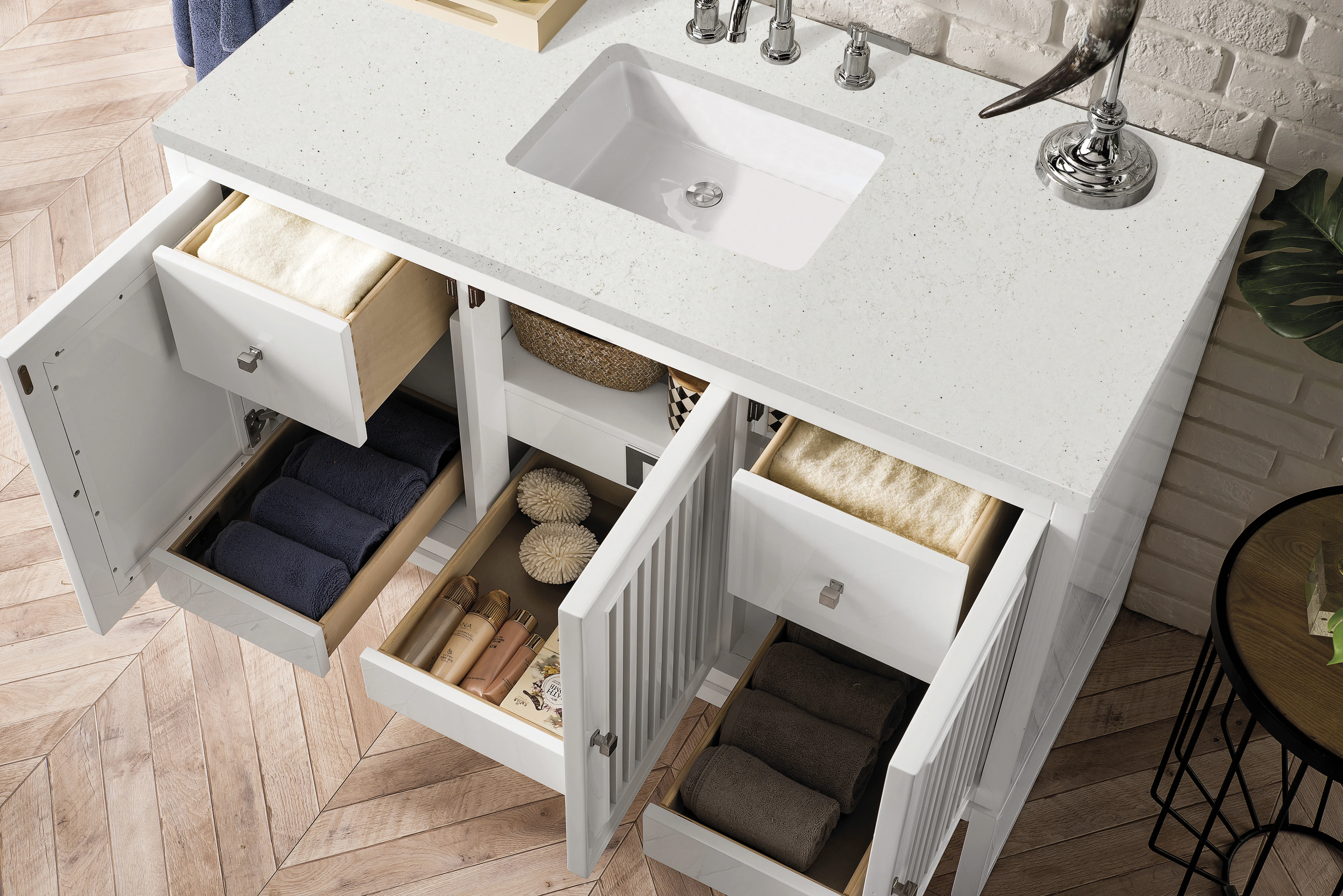 Athens 48" Single Vanity, Glossy White w/ 3 CM Lime Delight Silestone Top