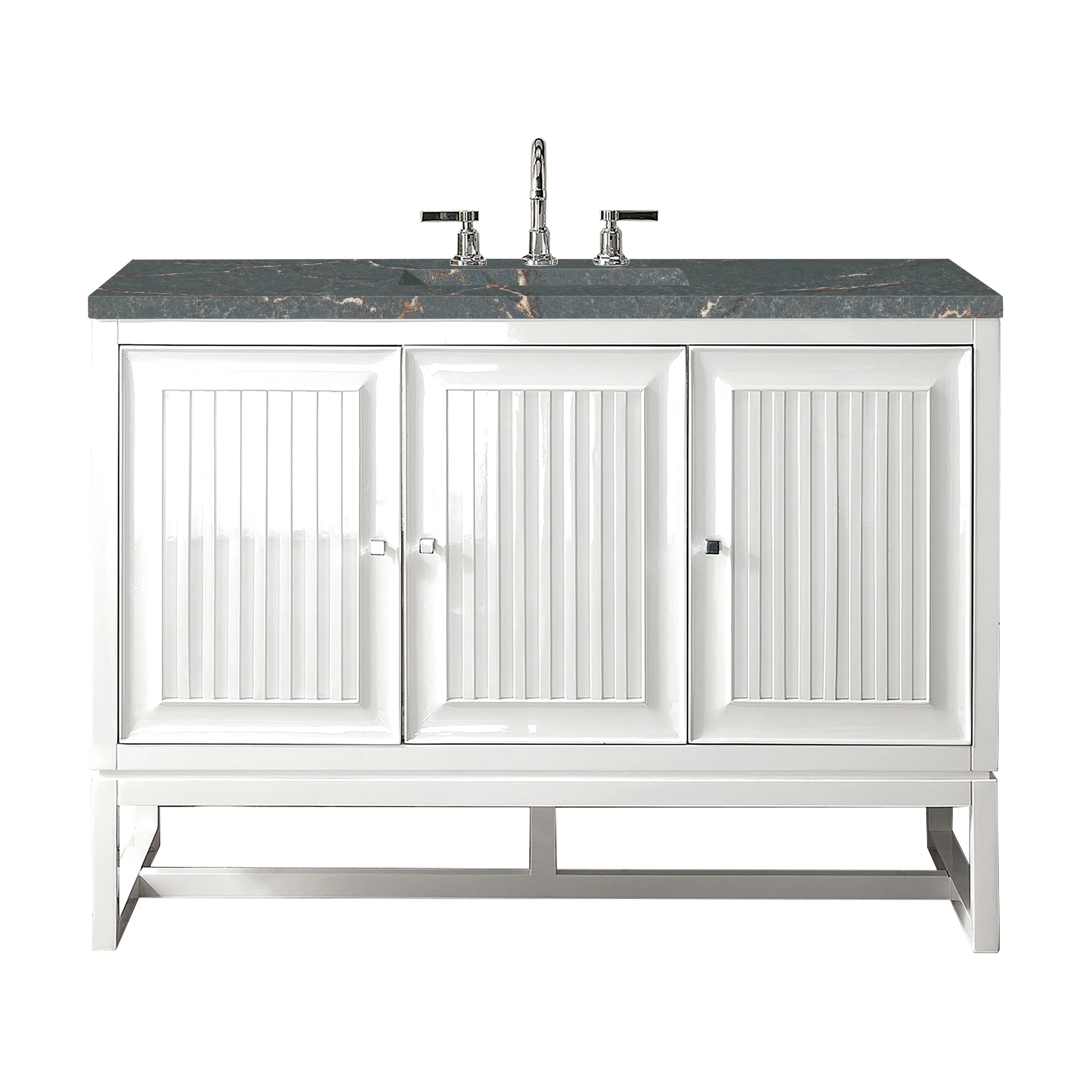 Athens 48" Single Vanity, Glossy White w/ 3 CM Parisien Bleu Silestone Top