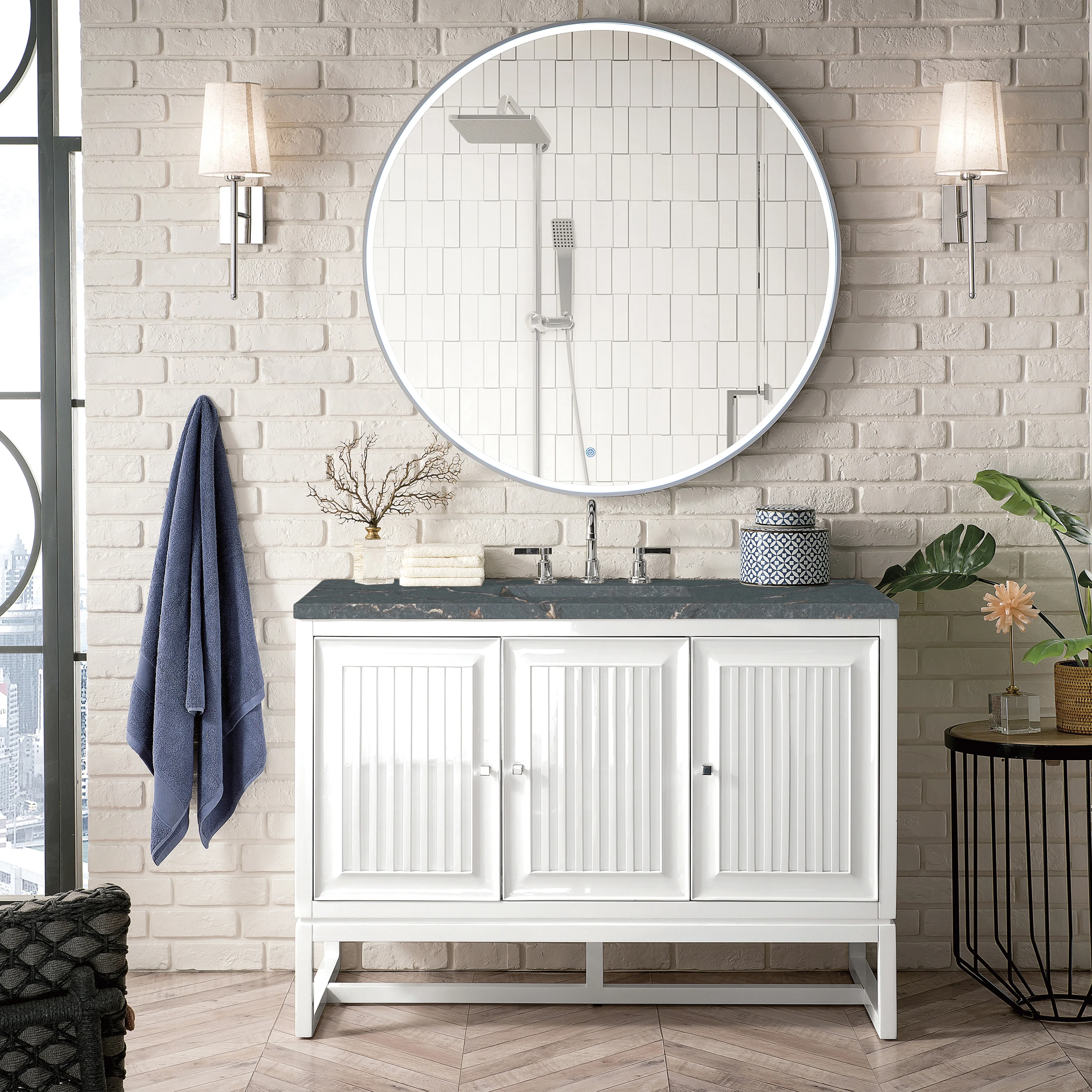 Athens 48" Single Vanity, Glossy White w/ 3 CM Parisien Bleu Silestone Top