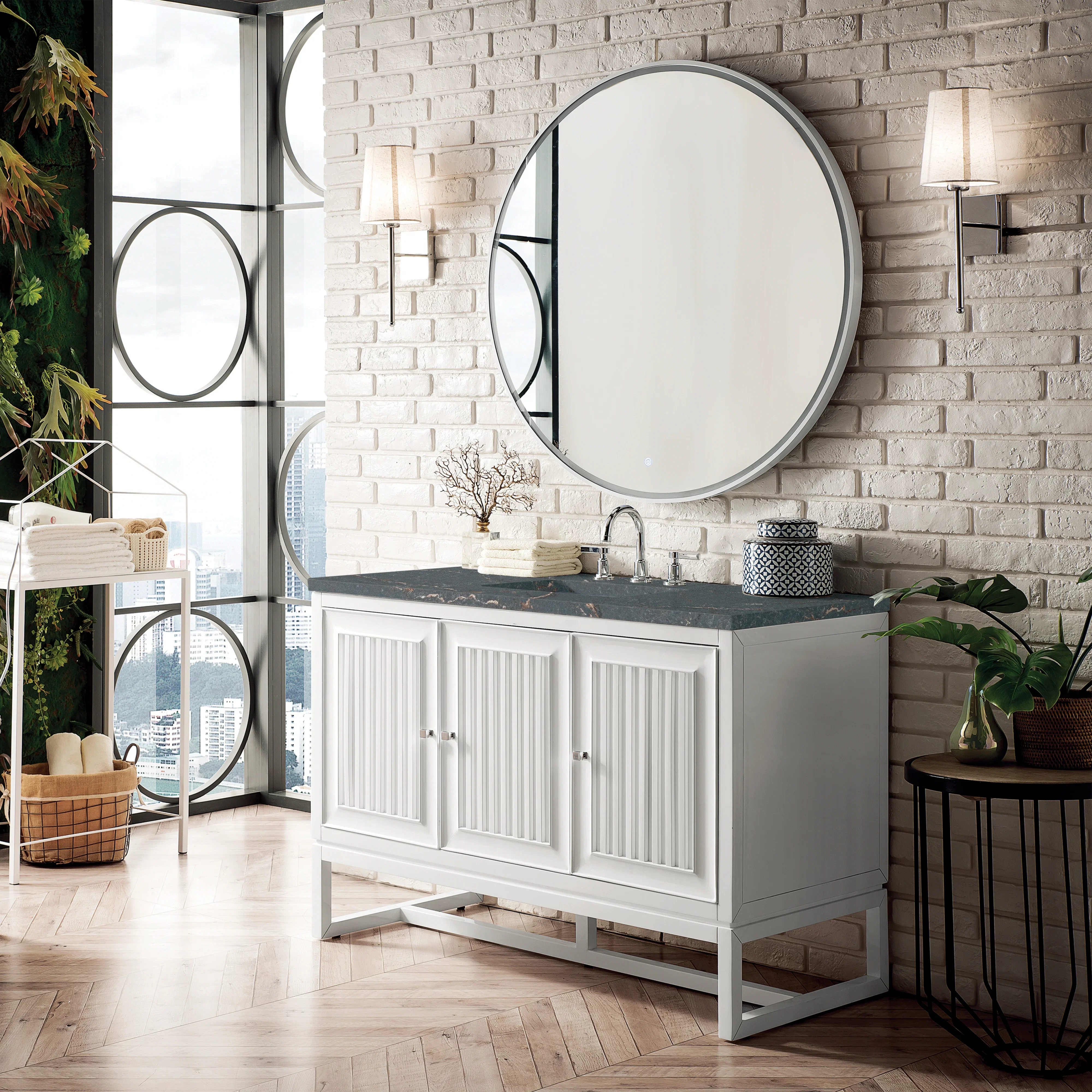 Athens 48" Single Vanity, Glossy White w/ 3 CM Parisien Bleu Silestone Top