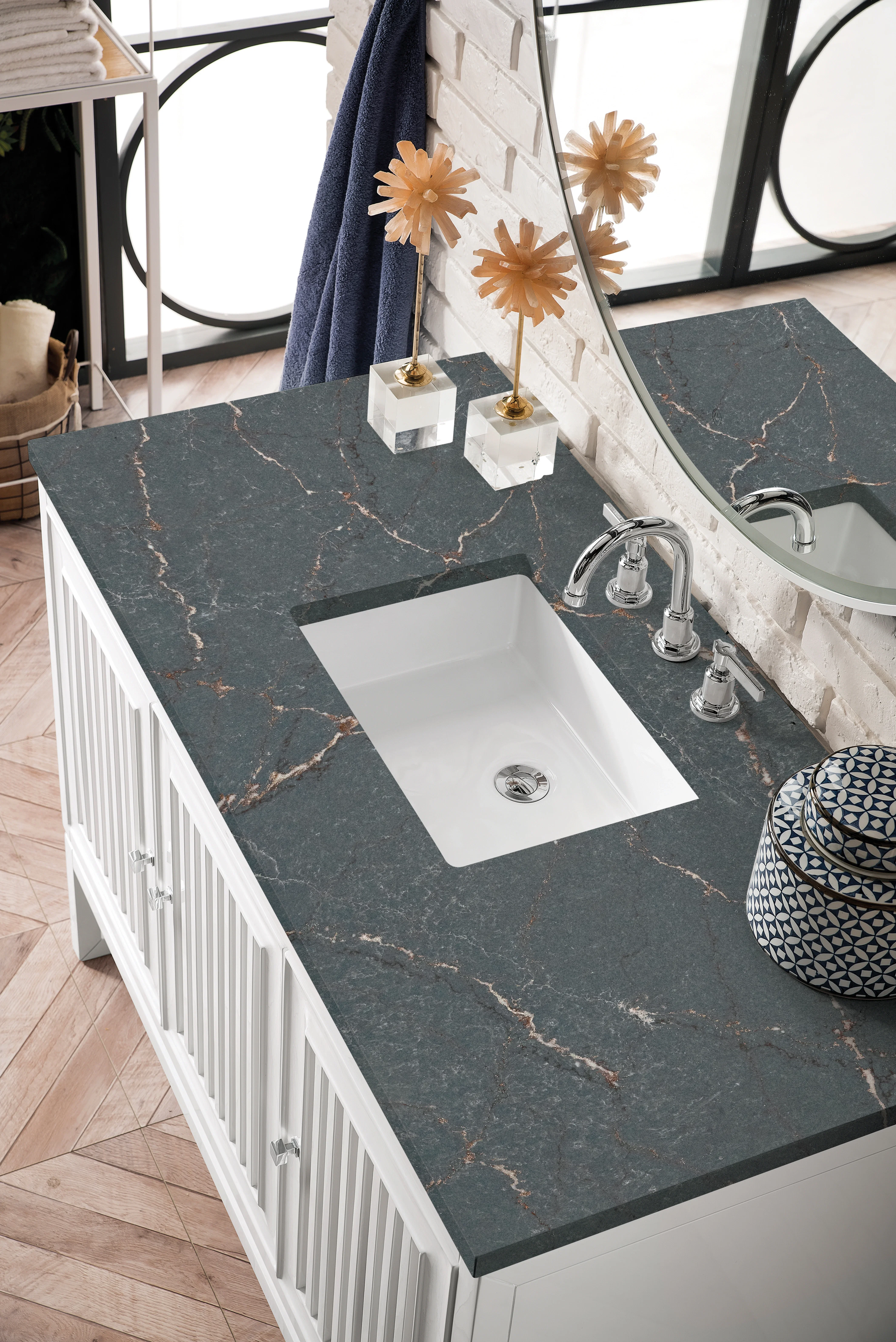 Athens 48" Single Vanity, Glossy White w/ 3 CM Parisien Bleu Silestone Top