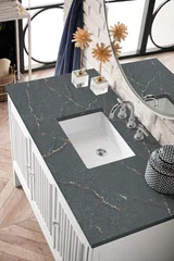 Athens 48" Single Vanity, Glossy White w/ 3 CM Parisien Bleu Silestone Top