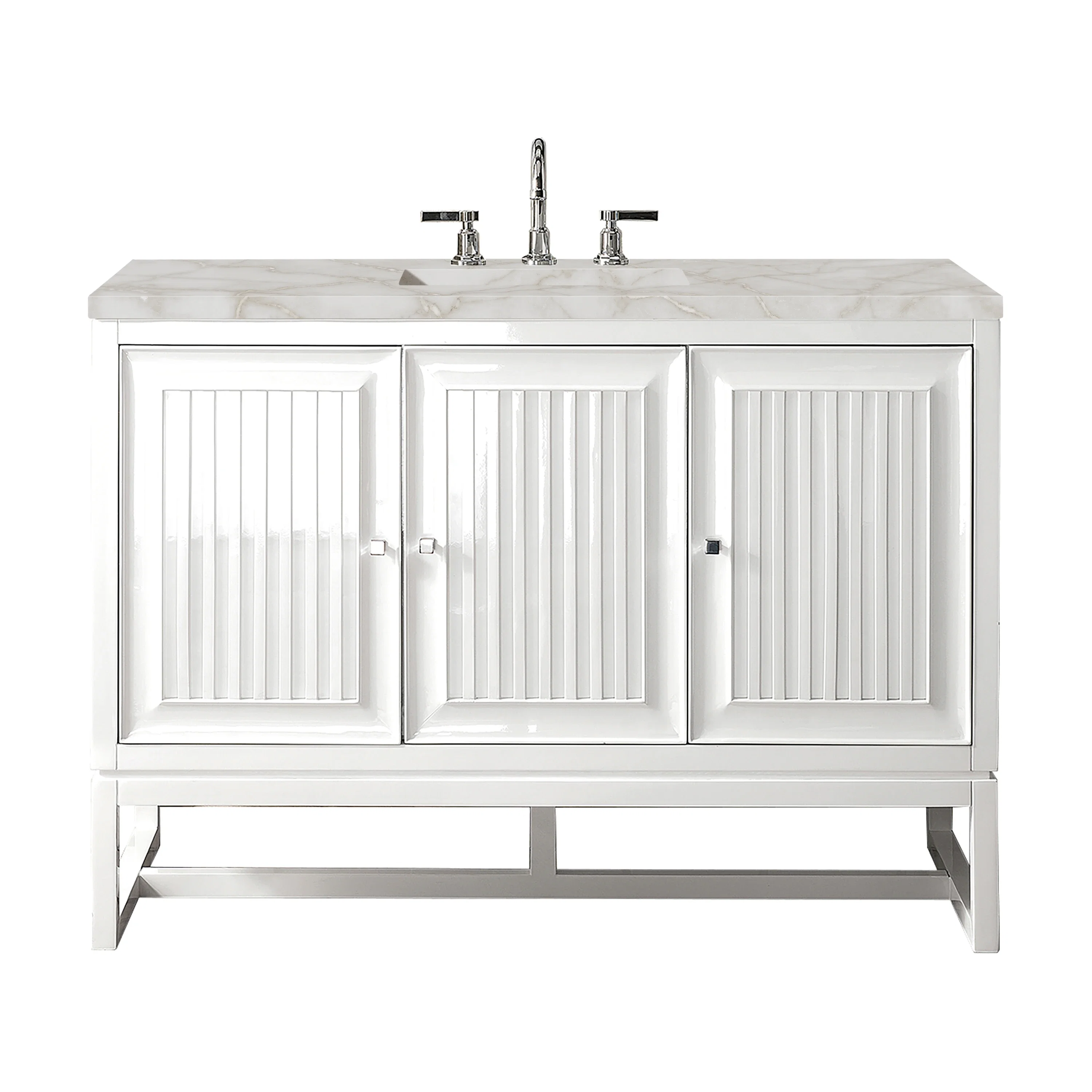 Athens 48" Single Vanity, Glossy White w/ 3 CM Victorian Silver Silestone Top