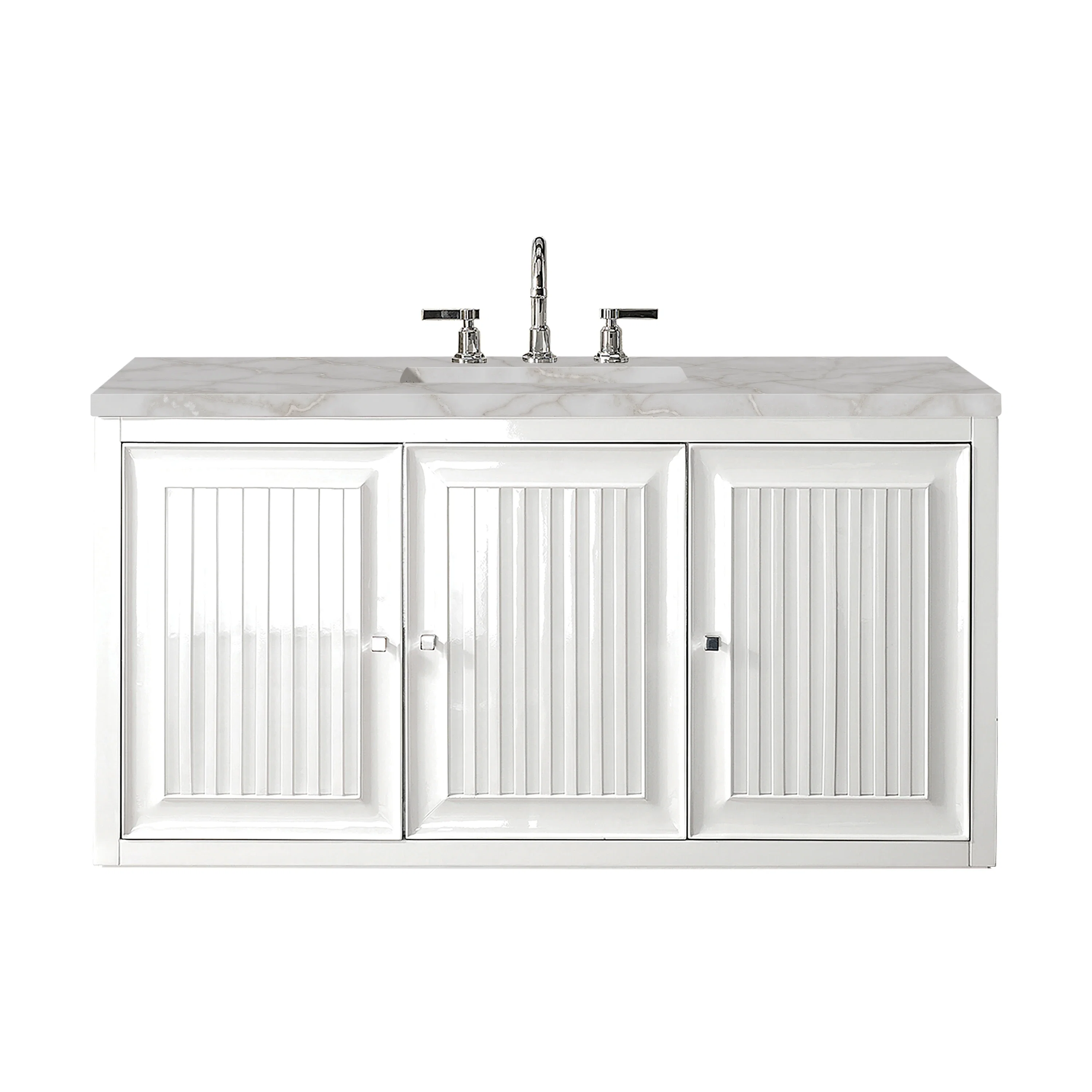 Athens 48" Single Vanity, Glossy White w/ 3 CM Victorian Silver Silestone Top