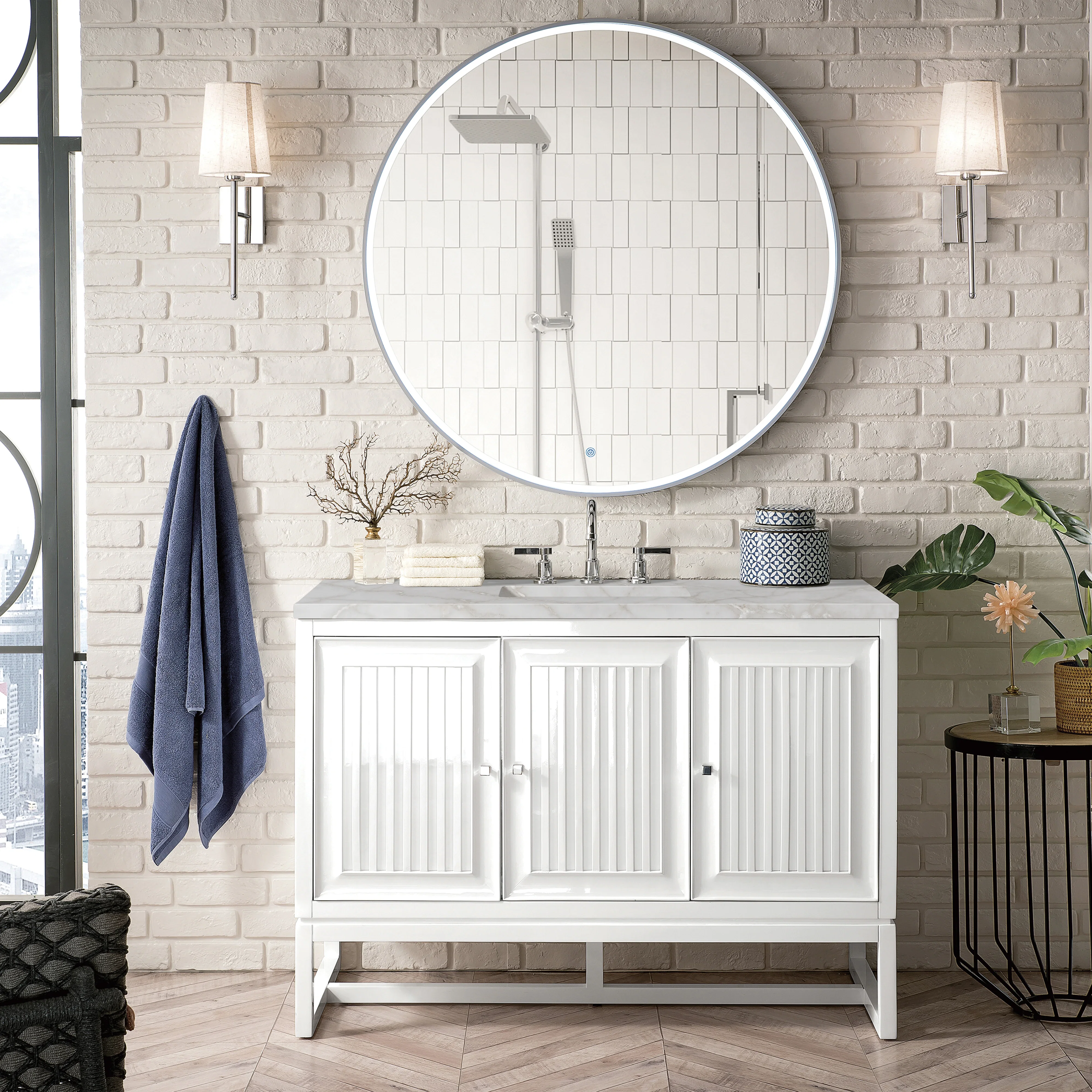 Athens 48" Single Vanity, Glossy White w/ 3 CM Victorian Silver Silestone Top