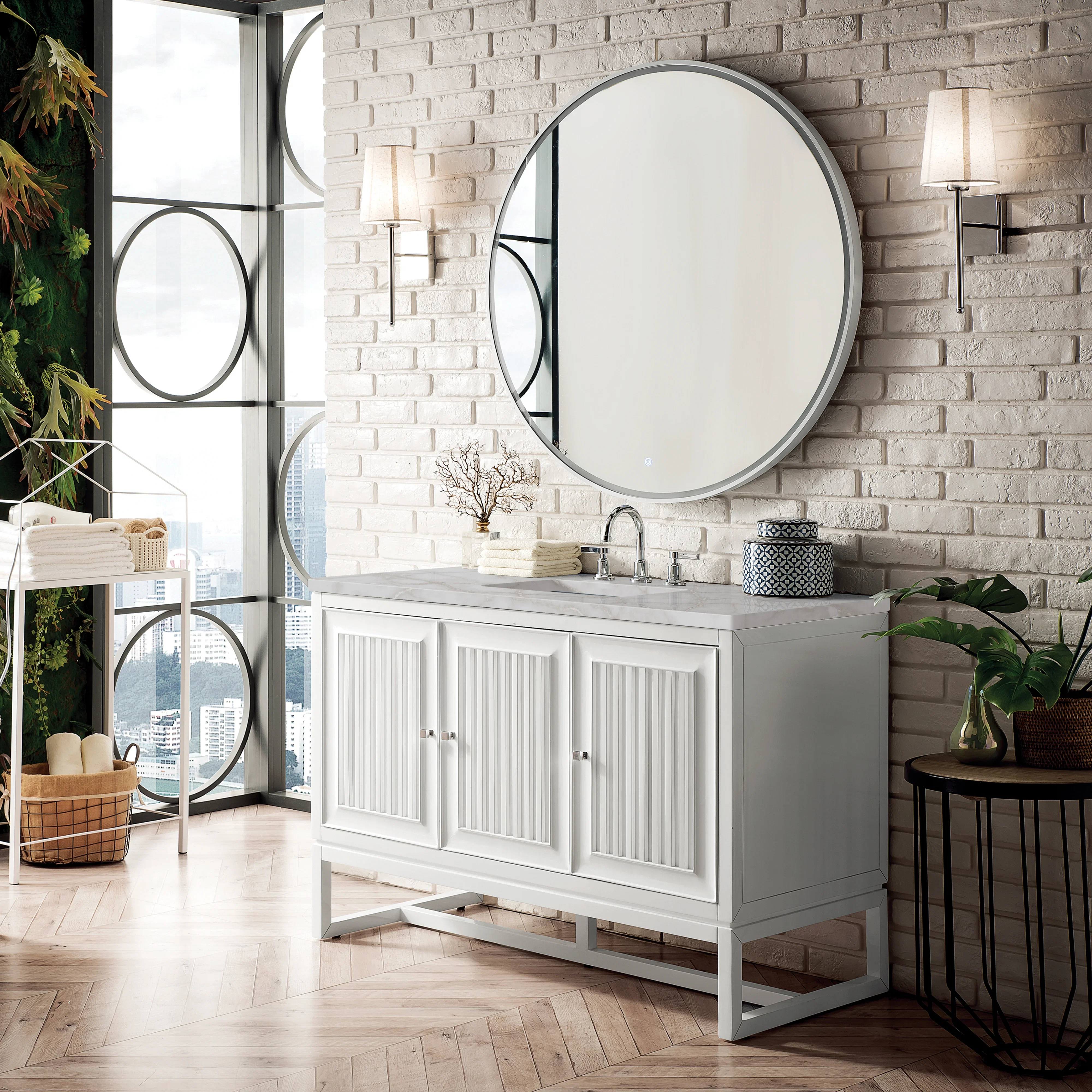 Athens 48" Single Vanity, Glossy White w/ 3 CM Victorian Silver Silestone Top