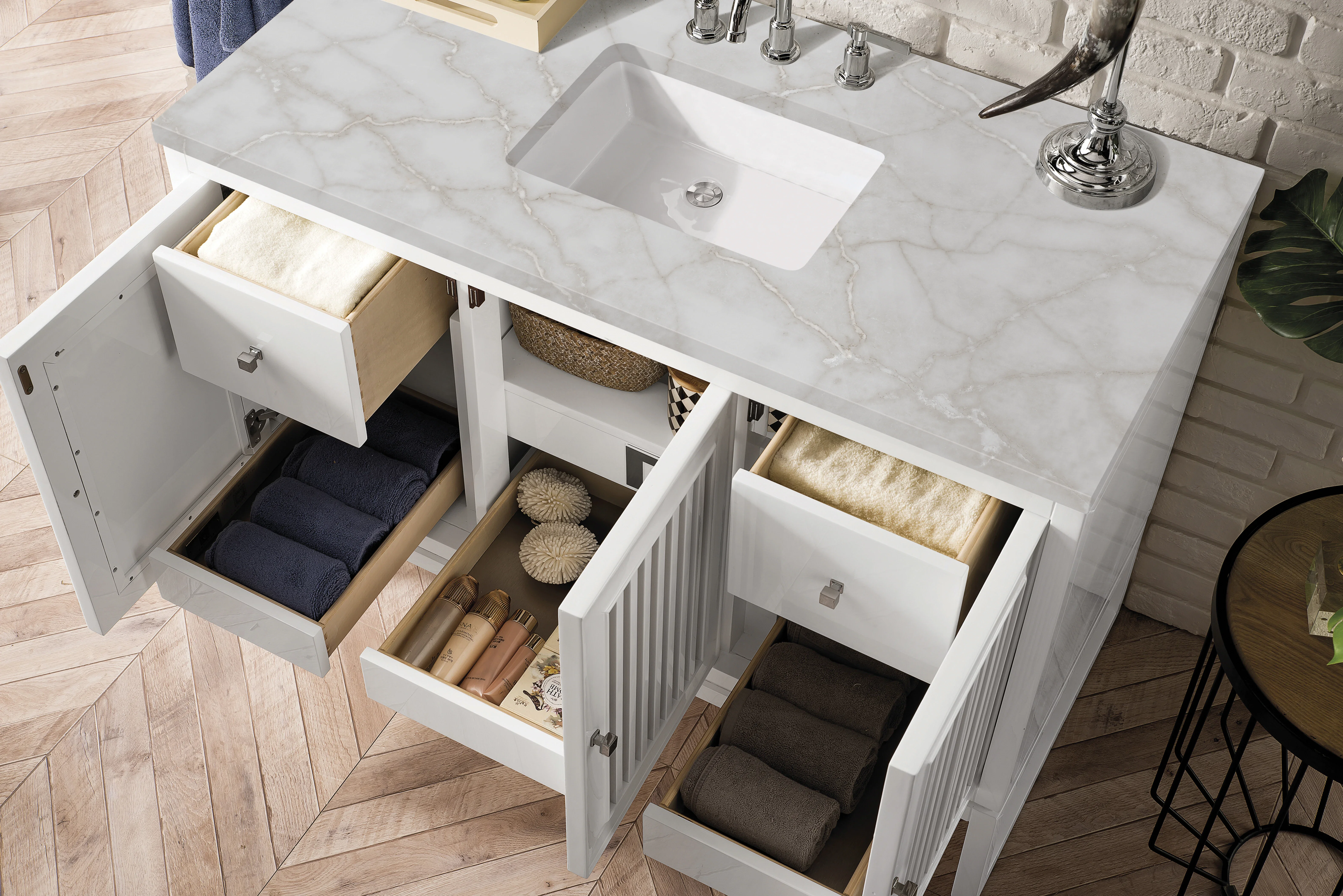 Athens 48" Single Vanity, Glossy White w/ 3 CM Victorian Silver Silestone Top