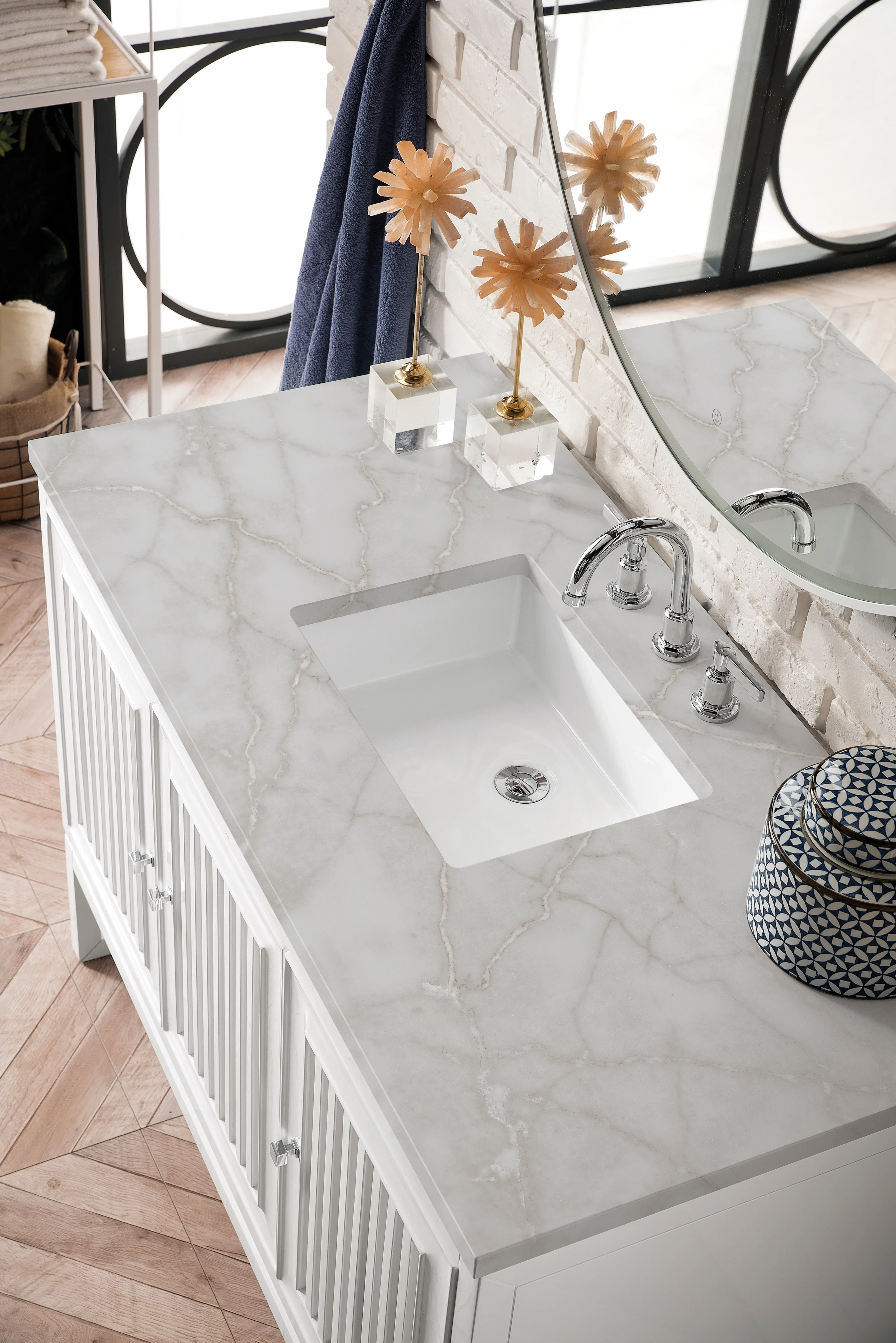 Athens 48" Single Vanity, Glossy White w/ 3 CM Victorian Silver Silestone Top