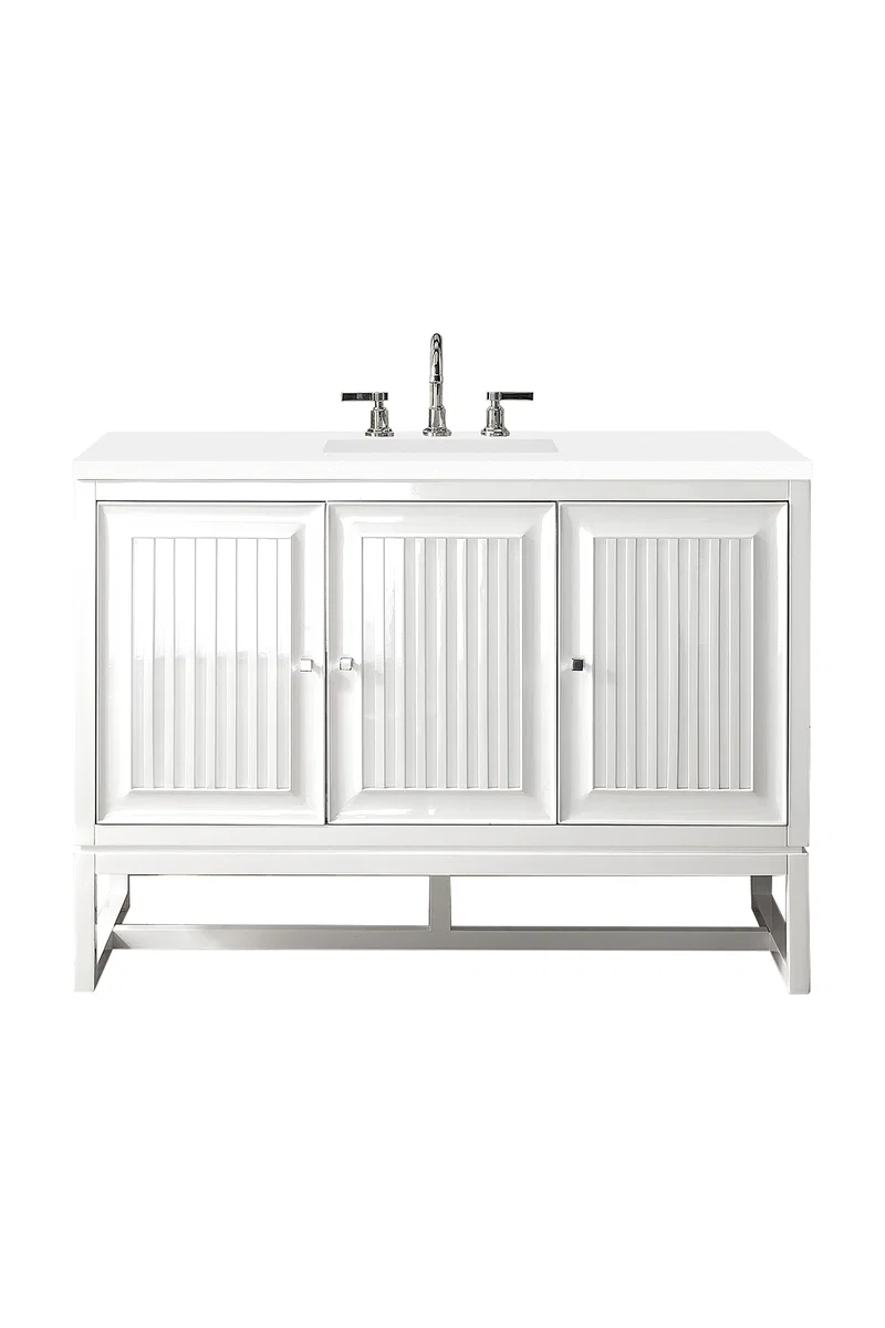 Athens 48" Single Vanity, Glossy White w/ 3 CM White Zeus Silestone Top