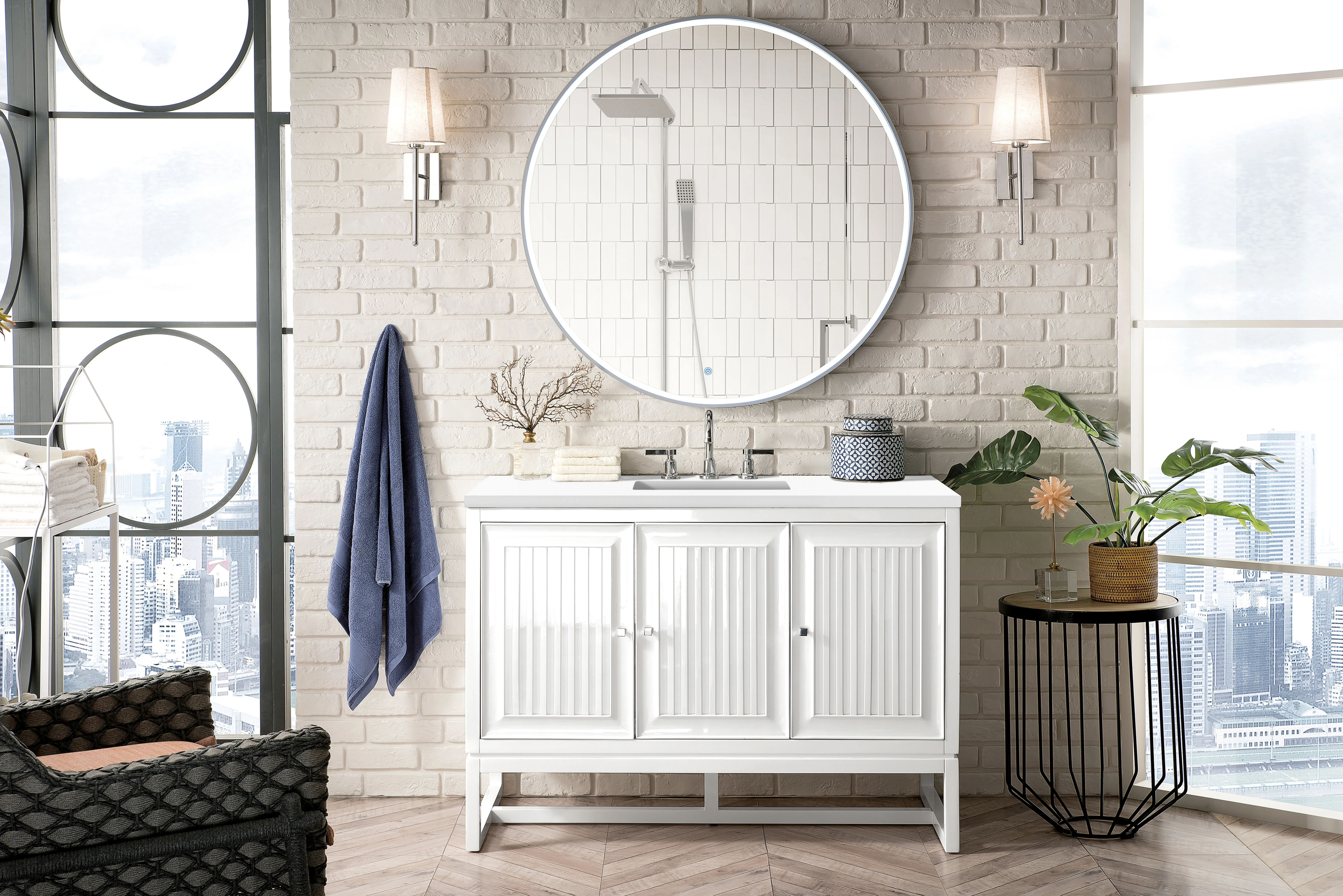 Athens 48" Single Vanity, Glossy White w/ 3 CM White Zeus Silestone Top