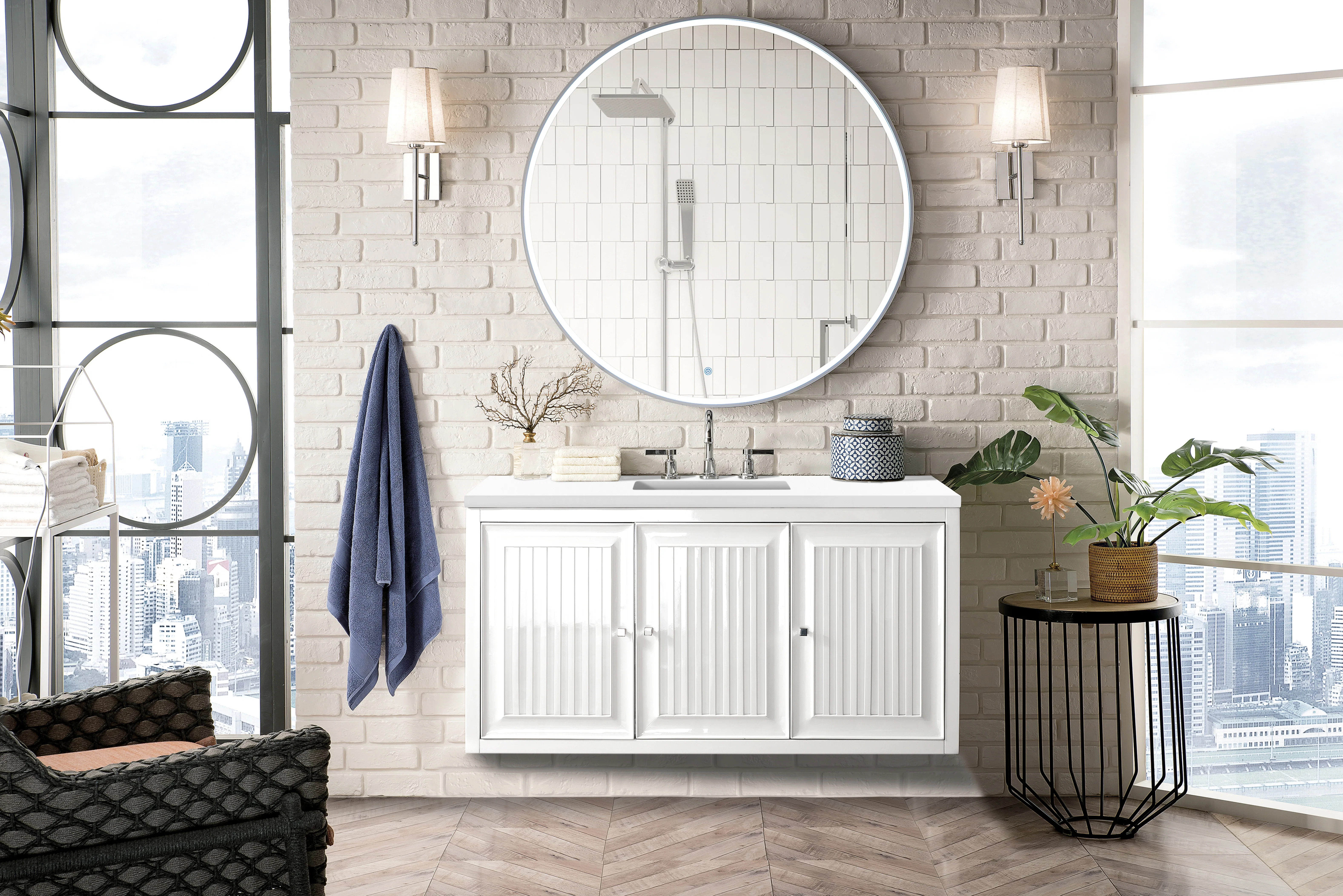Athens 48" Single Vanity, Glossy White w/ 3 CM White Zeus Silestone Top