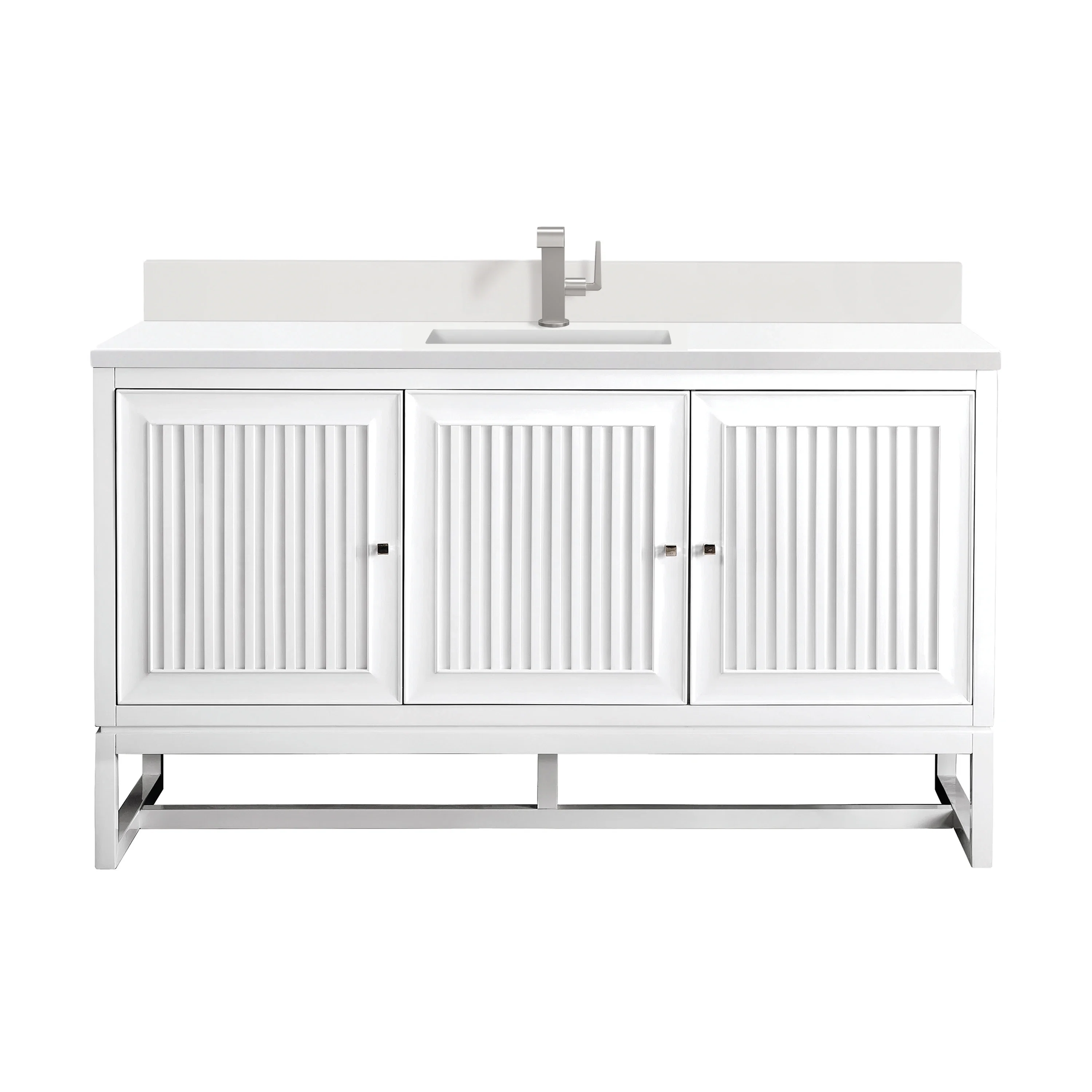 Athens 60" Single Vanity, Glossy White w/ Single Hole 3 CM White Zeus Silestone Top & Backsplash