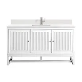 Athens 60" Single Vanity, Glossy White w/ Single Hole 3 CM White Zeus Silestone Top & Backsplash