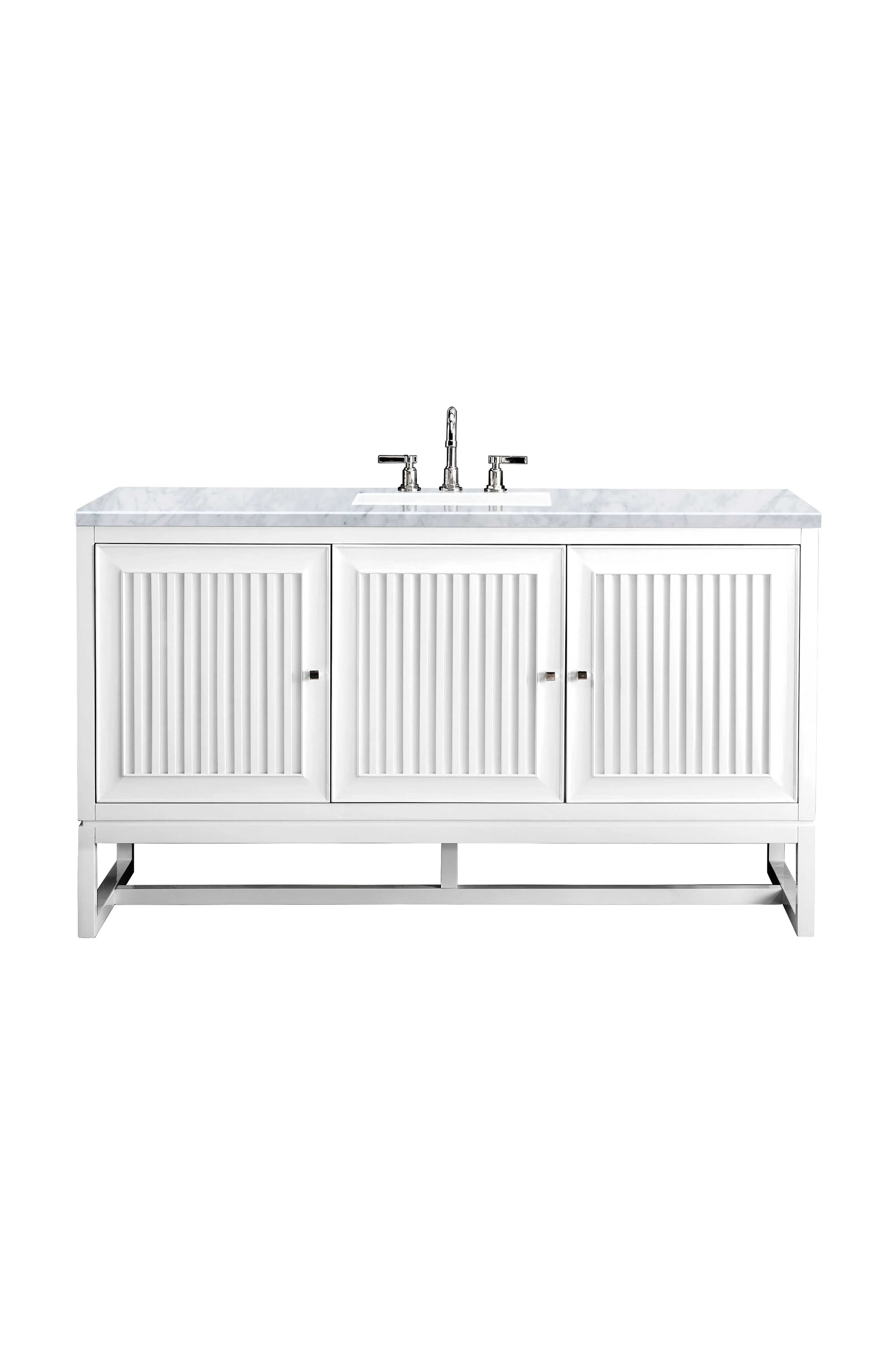 Athens 60" Single Vanity, Glossy White w/ 3 CM Carrara White Top