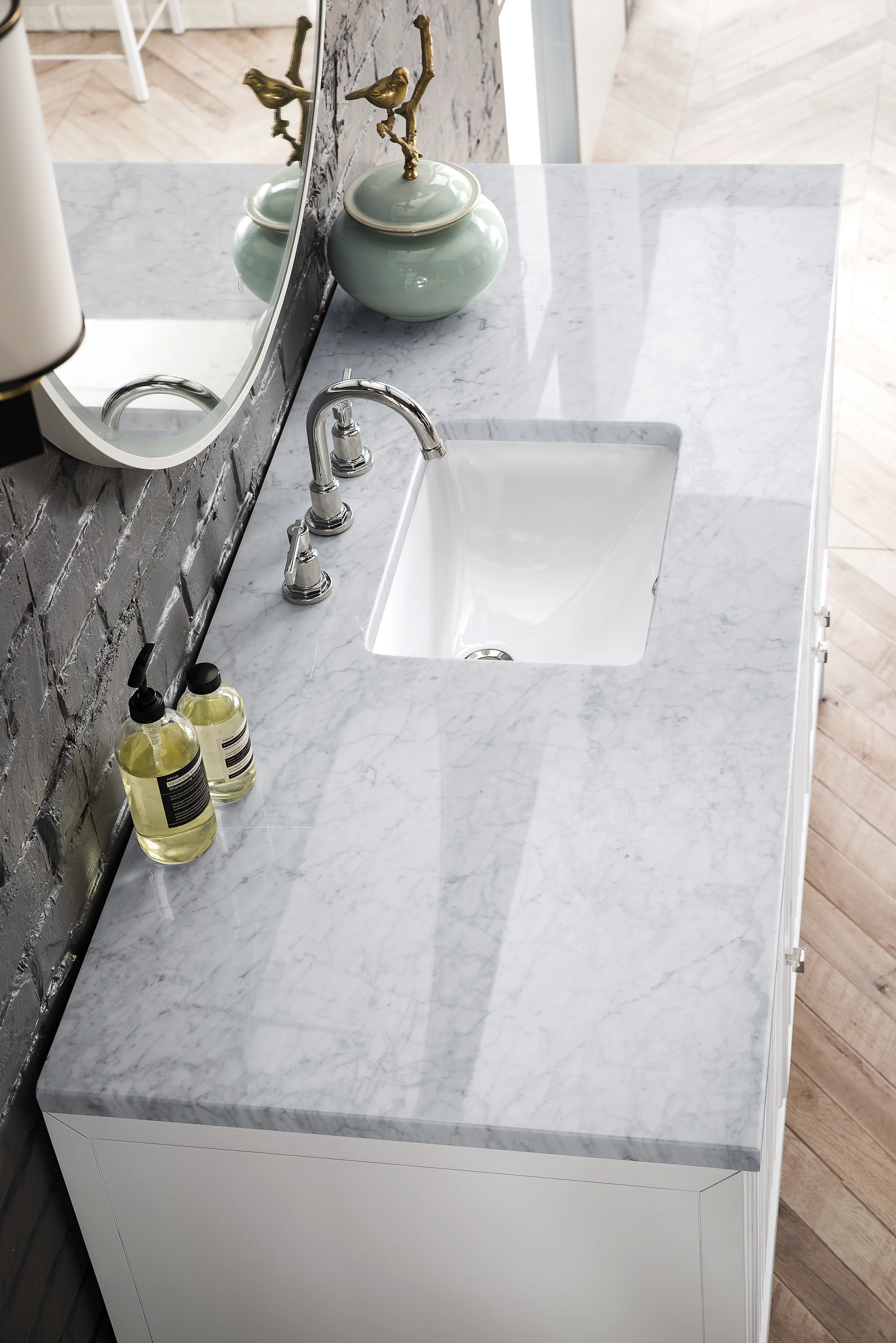 Athens 60" Single Vanity, Glossy White w/ 3 CM Carrara White Top