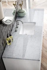 Athens 60" Single Vanity, Glossy White w/ 3 CM Carrara White Top