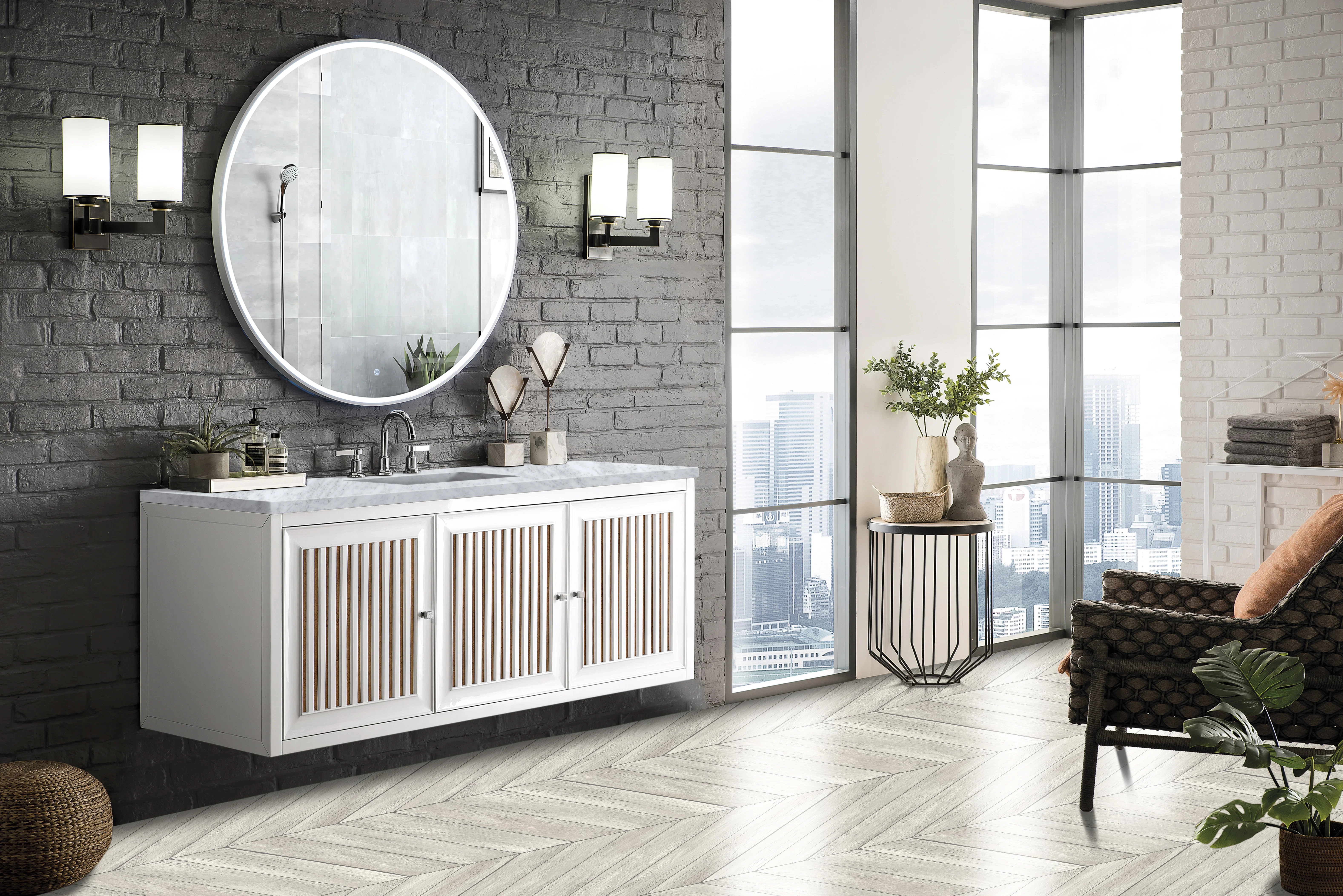 Athens 60" Single Vanity, Glossy White w/ 3 CM Carrara White Top
